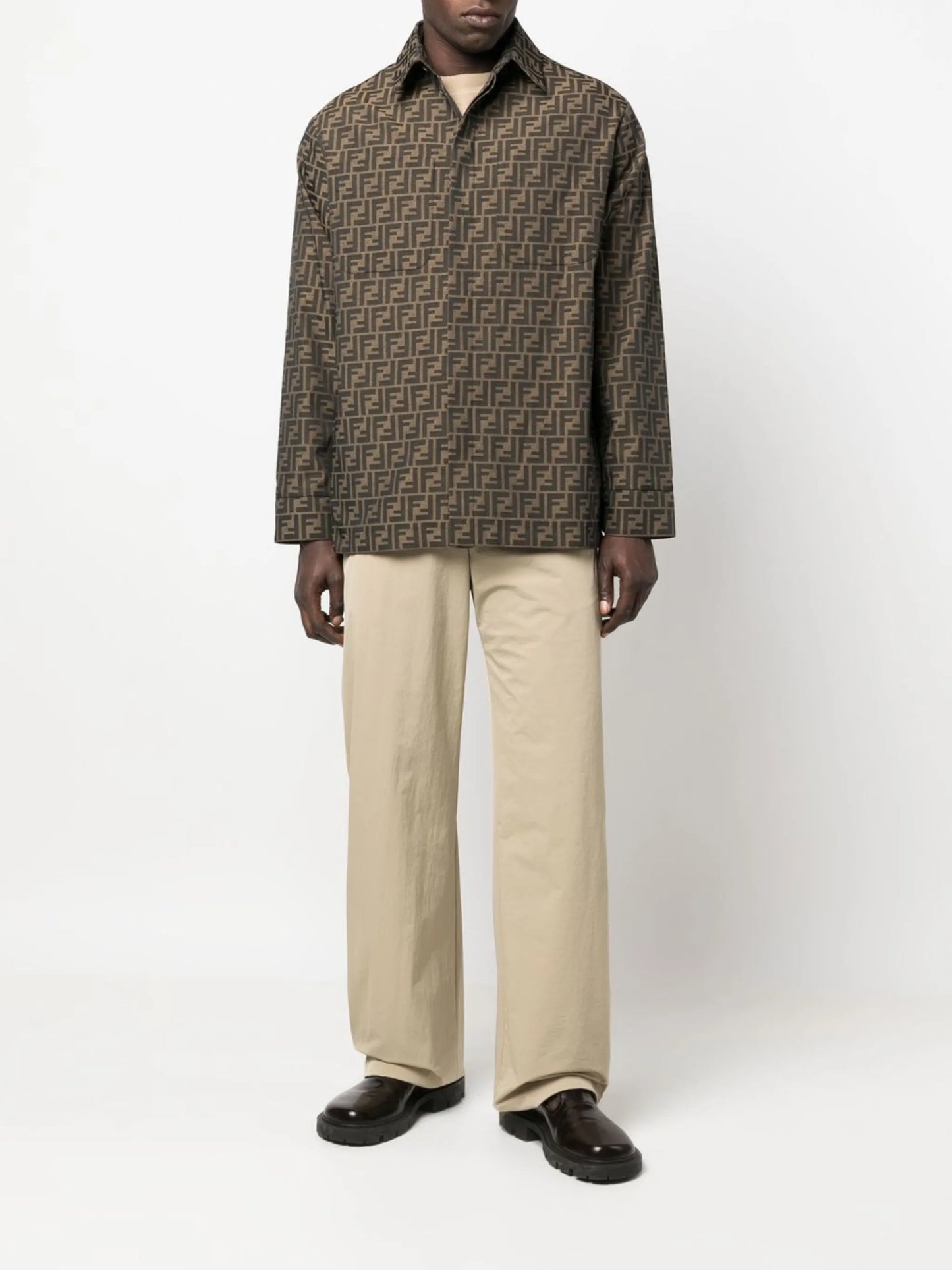 monogram-pattern shirt jacket