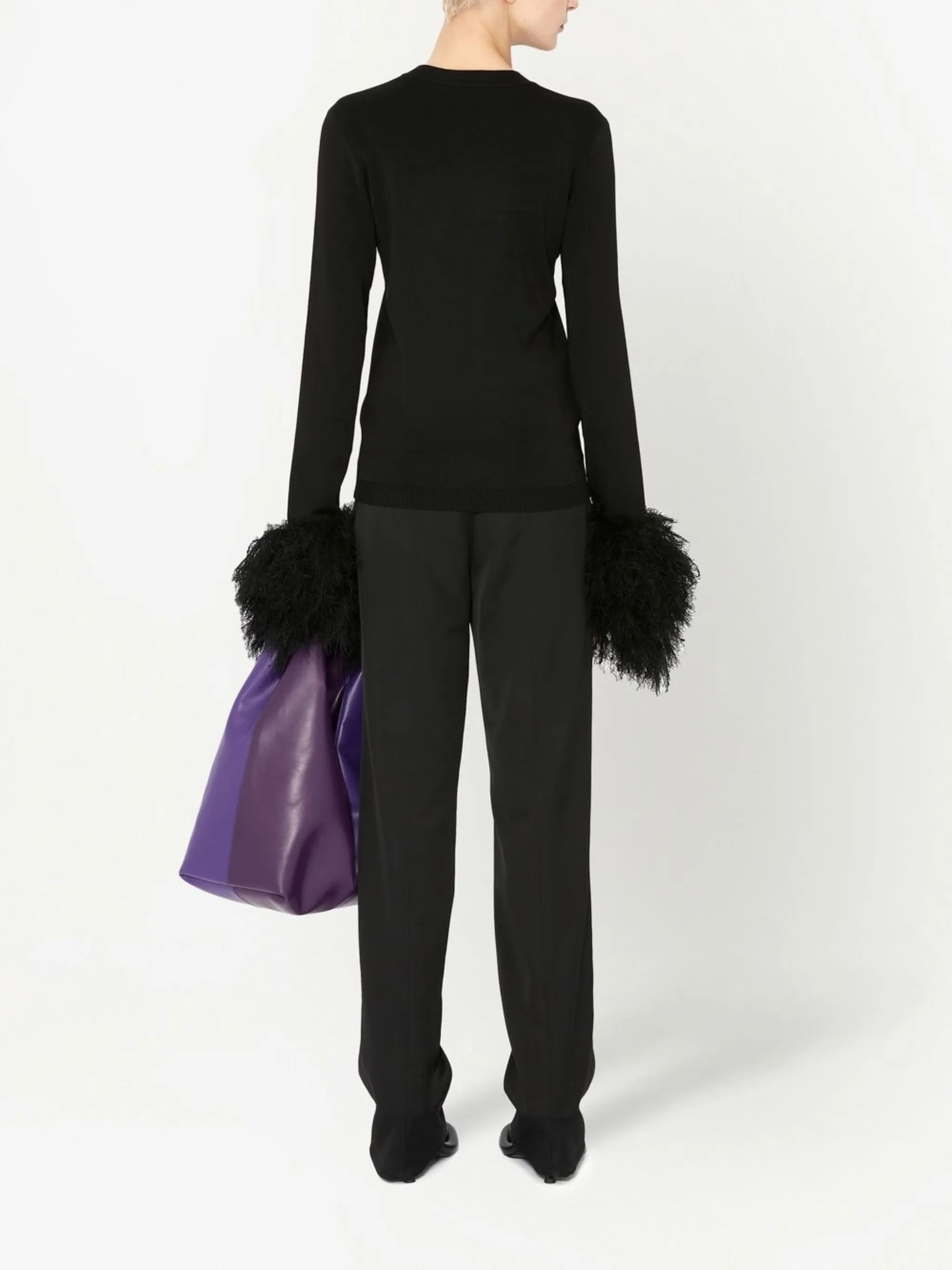 pom pom-cuff crew neck sweater