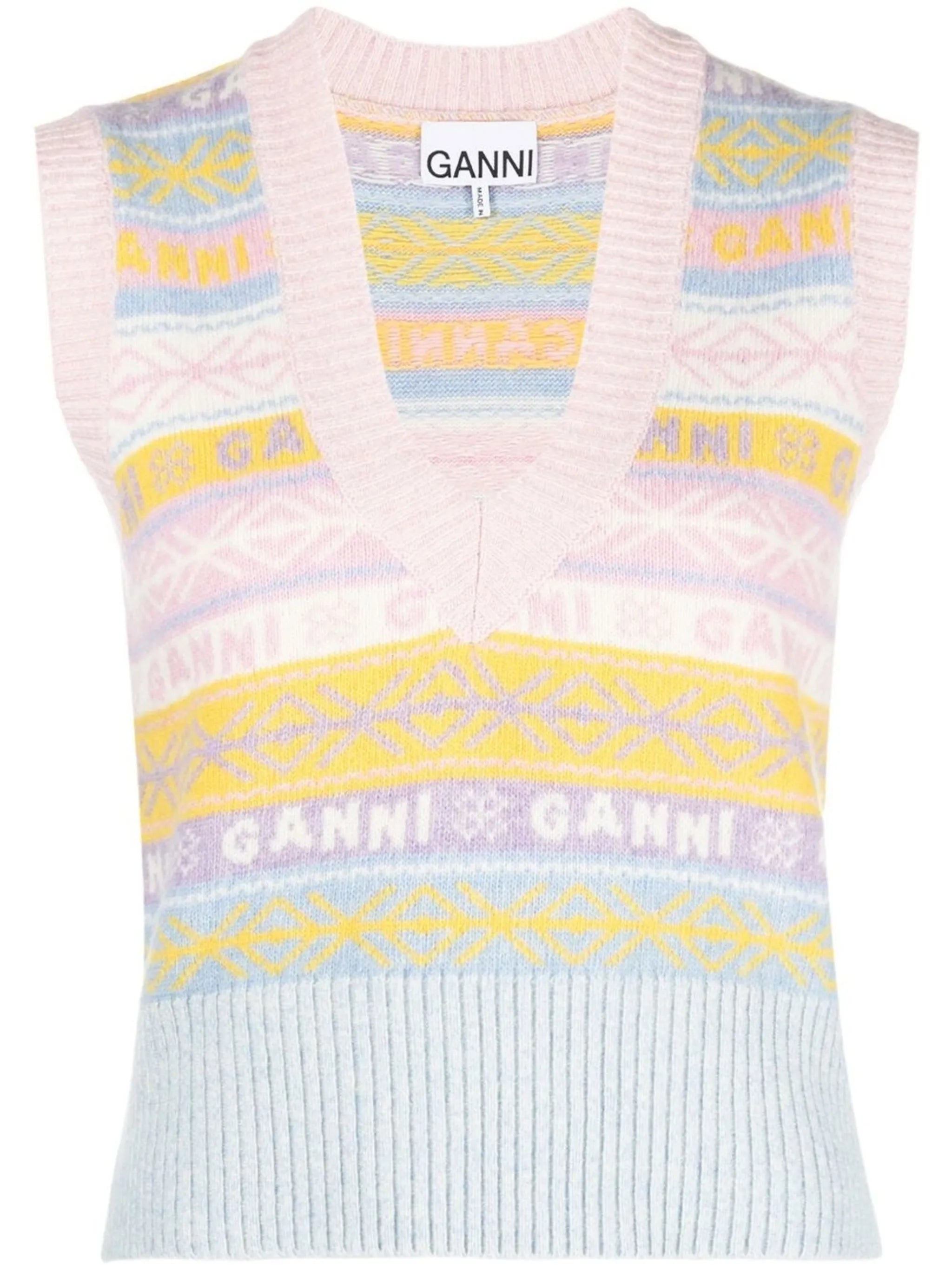 intarsia-knit V-neck vest