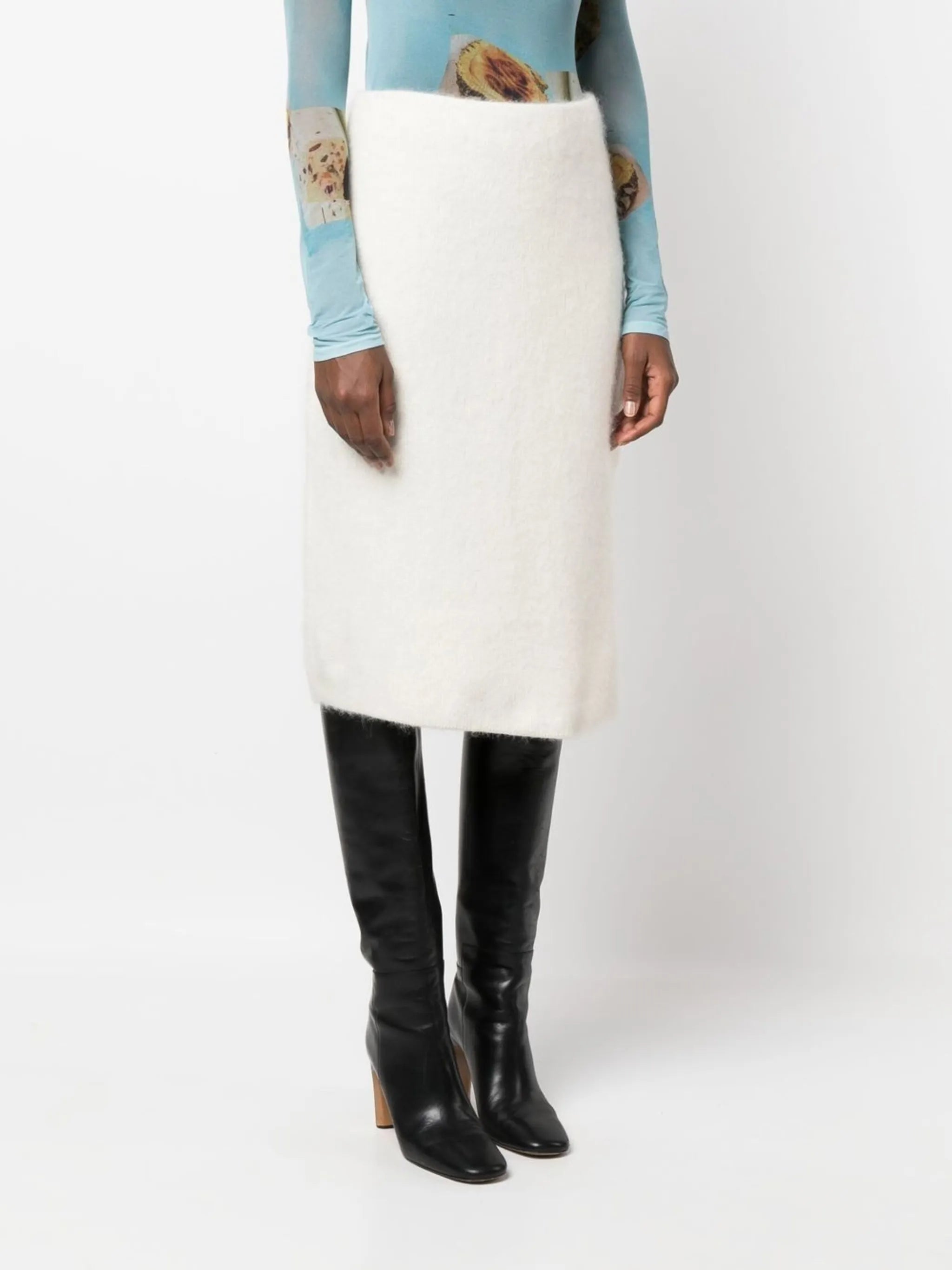 wool-blend midi pencil skirt