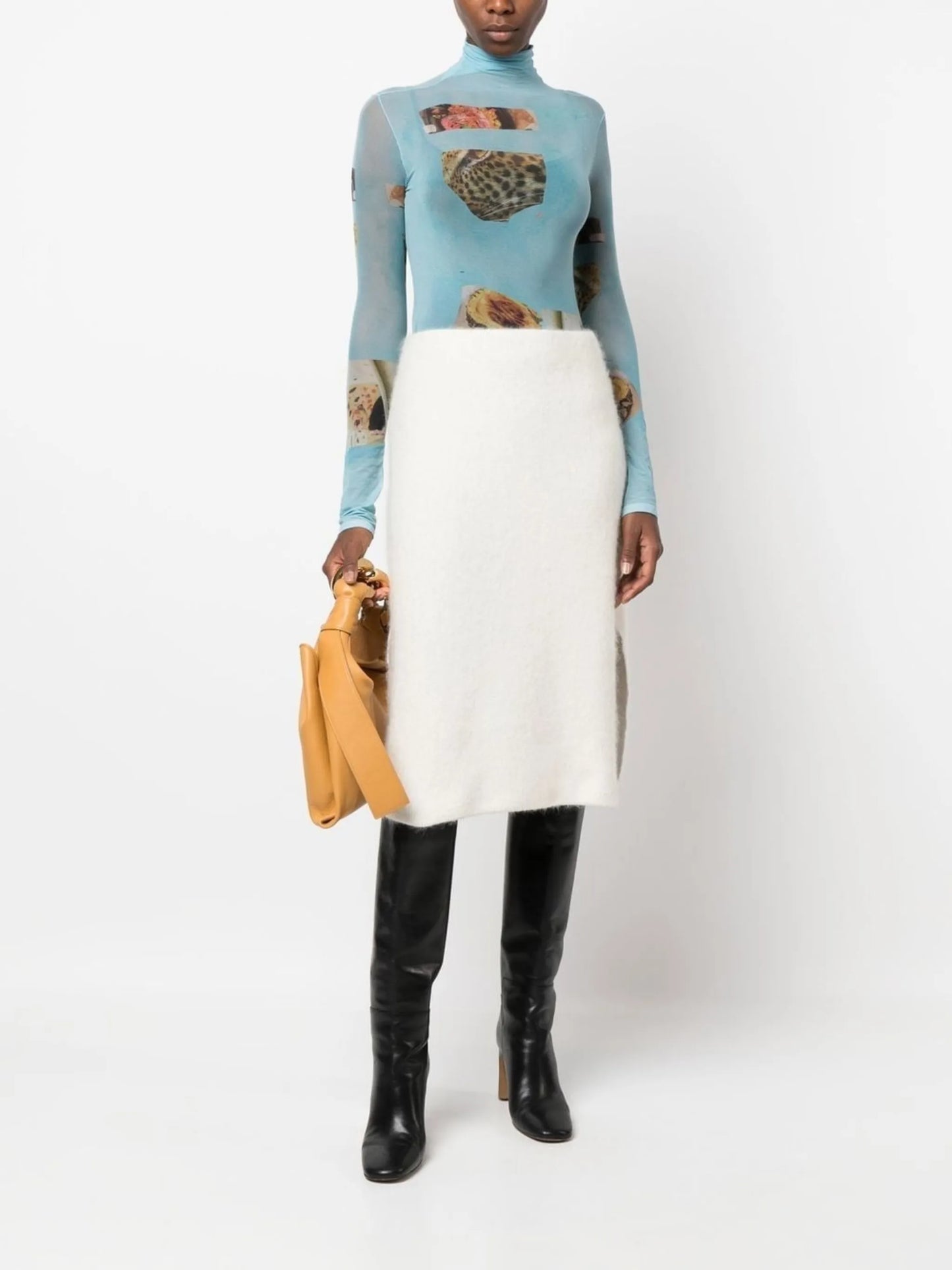 wool-blend midi pencil skirt