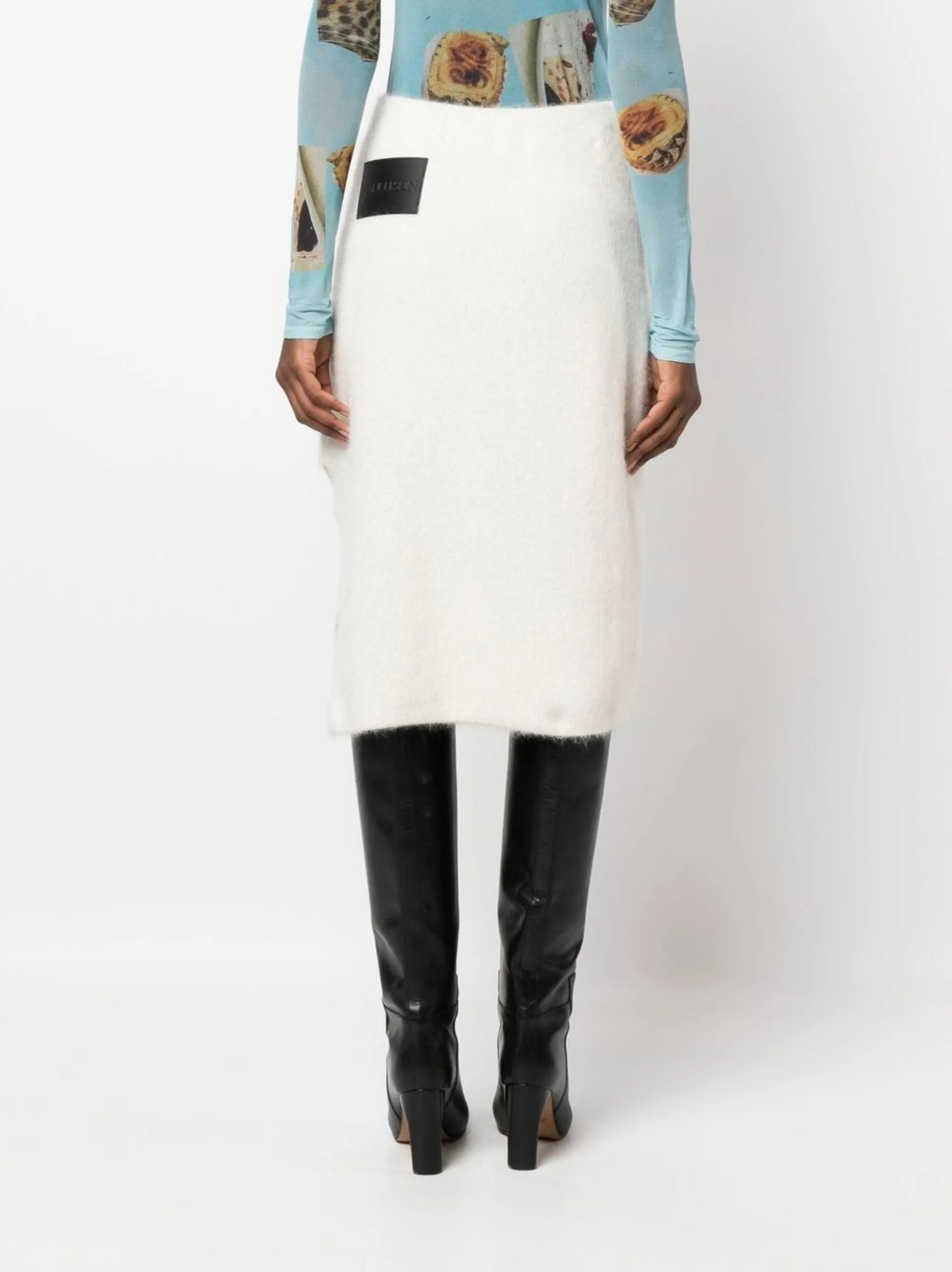 wool-blend midi pencil skirt