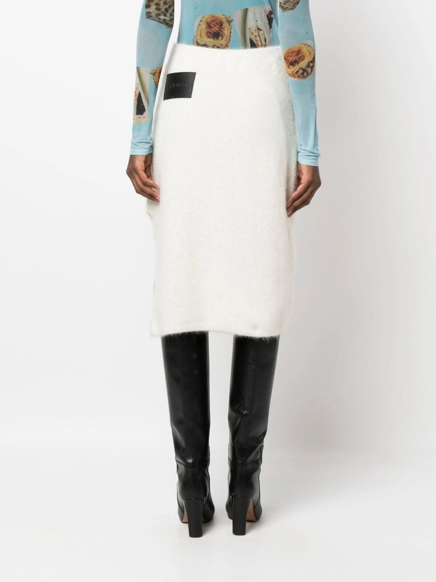 wool-blend midi pencil skirt
