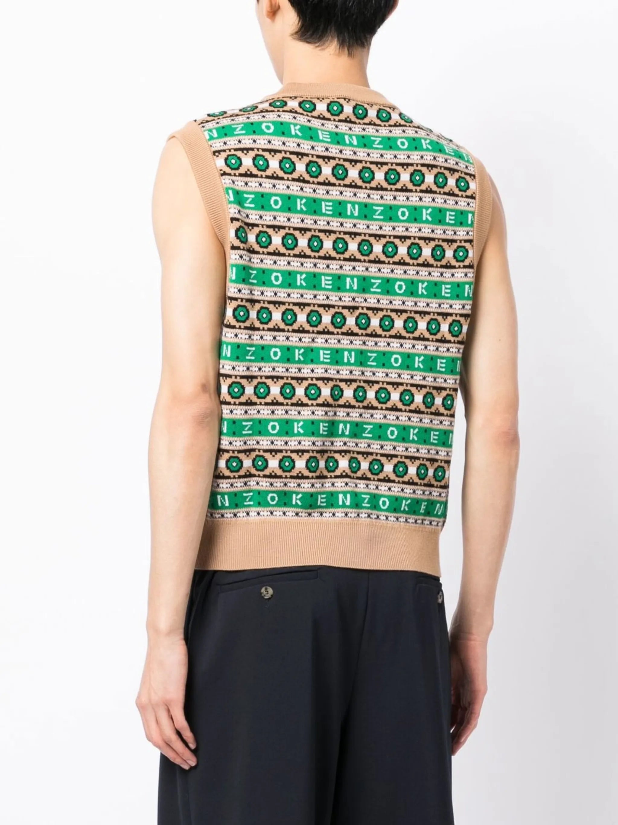 intarsia-knit V-neck sleeveless jumper