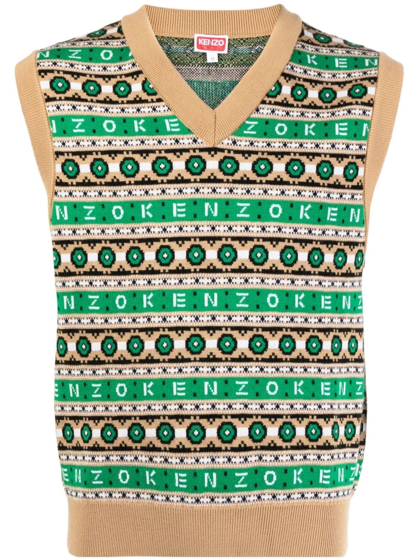 intarsia-knit V-neck sleeveless jumper