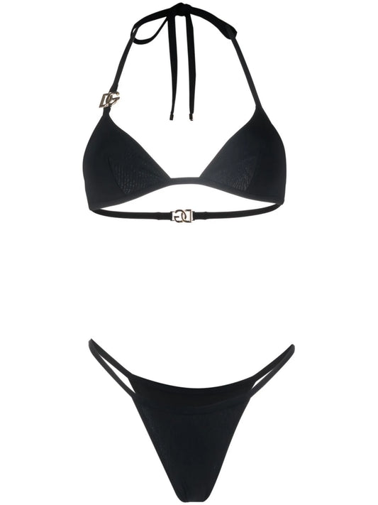 logo-plaque halterneck bikini set