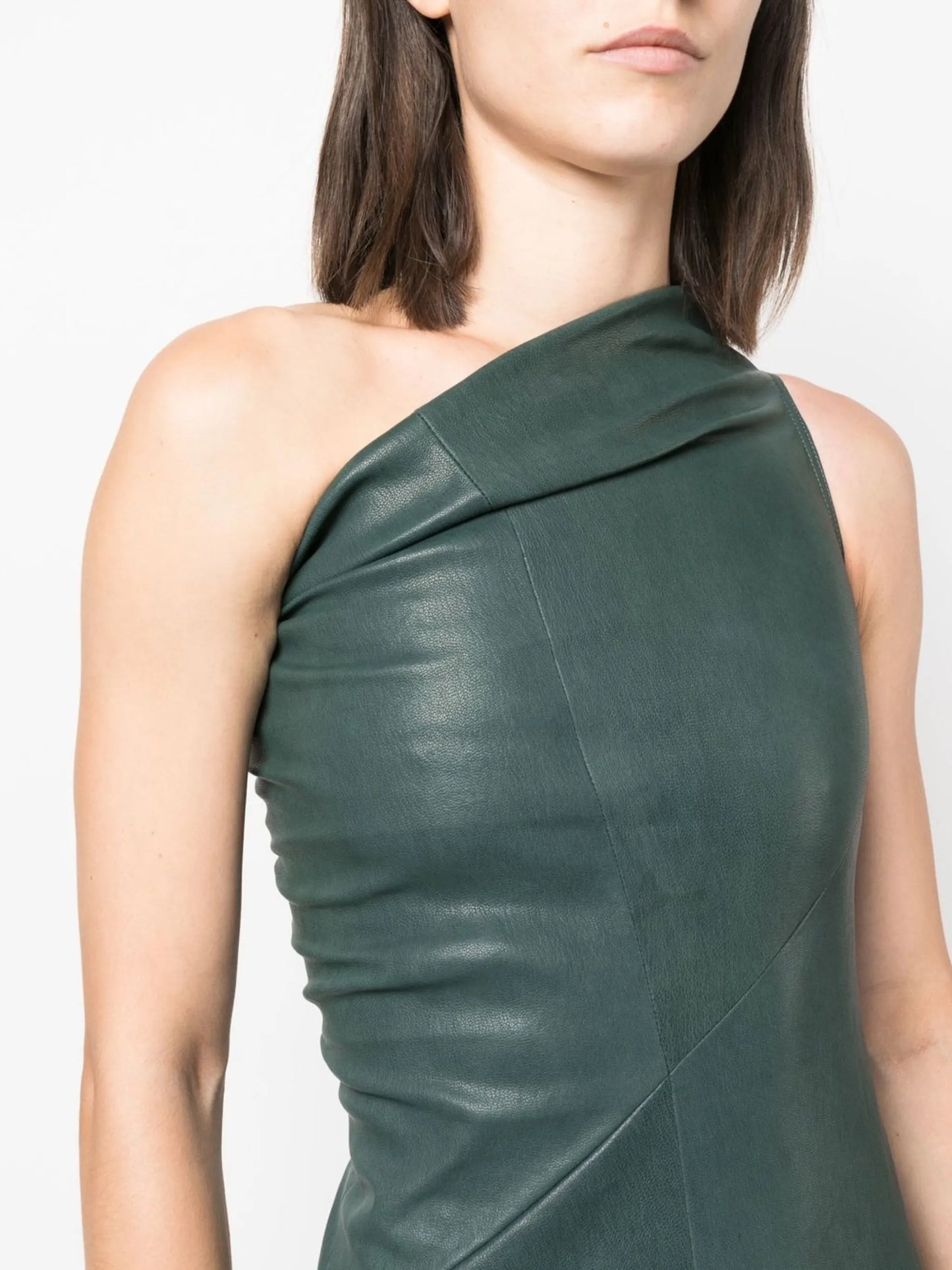 one-shoulder leather mini dress