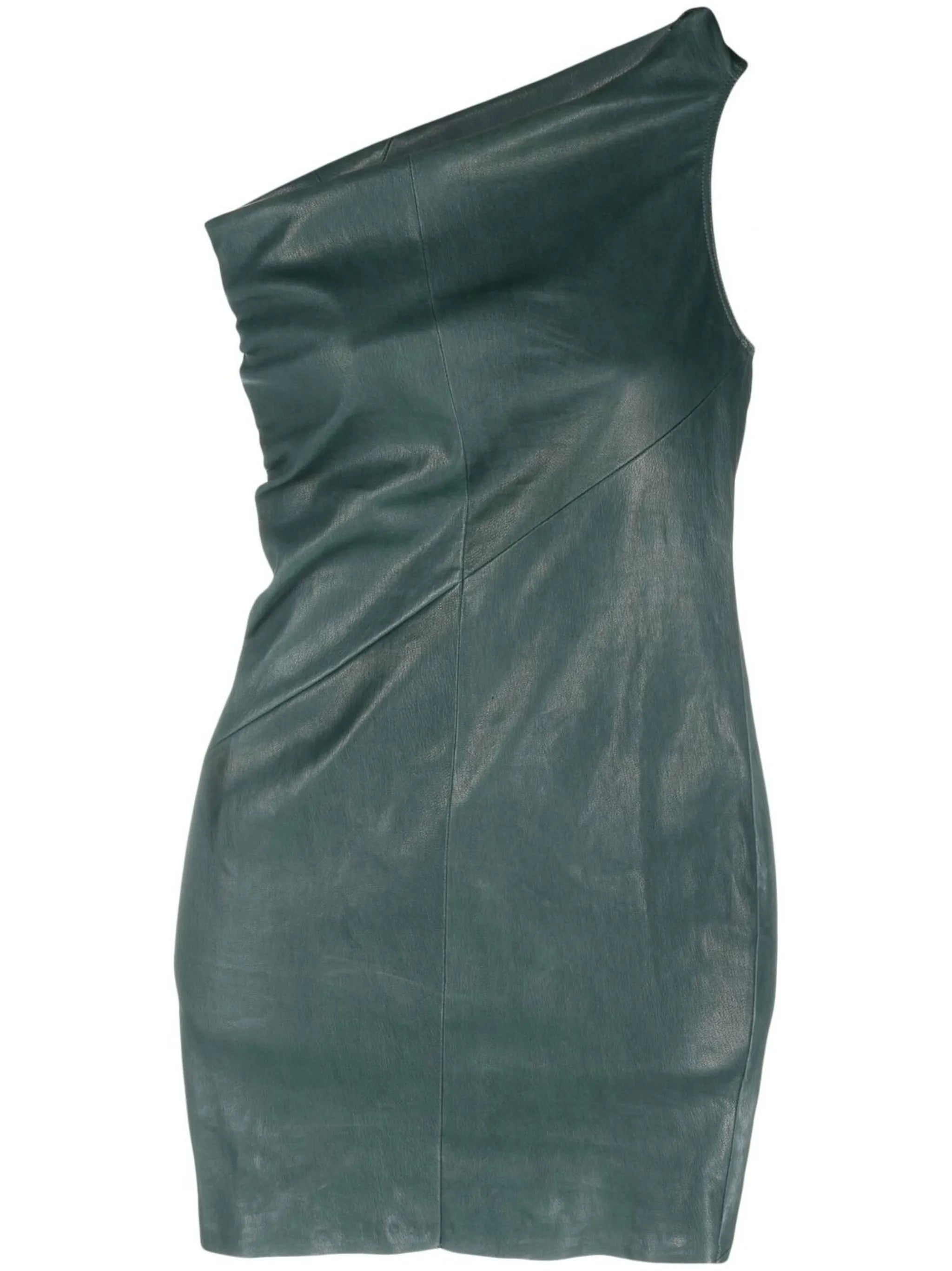 one-shoulder leather mini dress