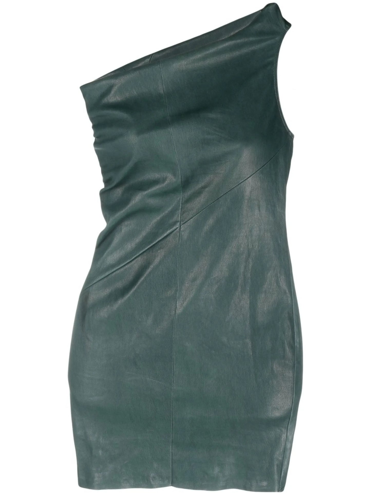 one-shoulder leather mini dress