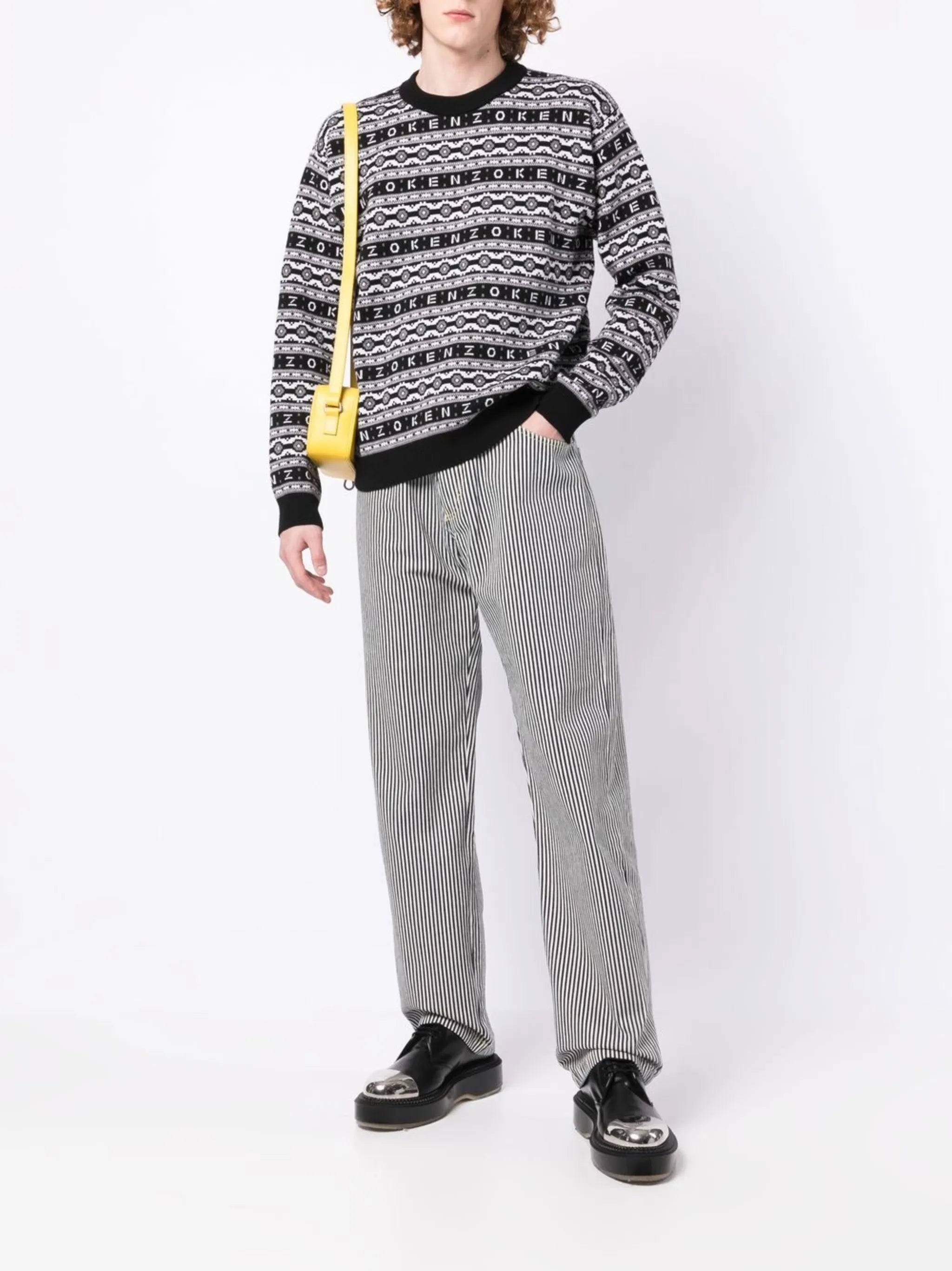 logo-jacquard wool jumper