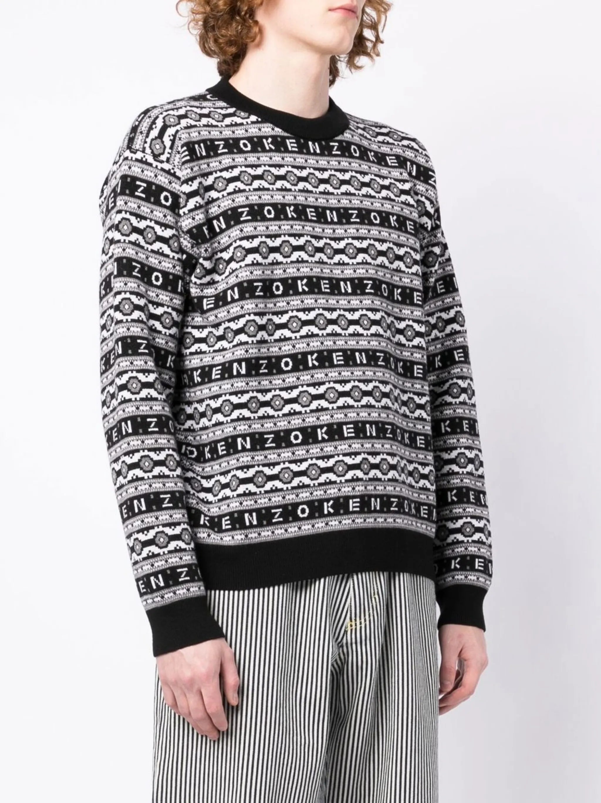 logo-jacquard wool jumper