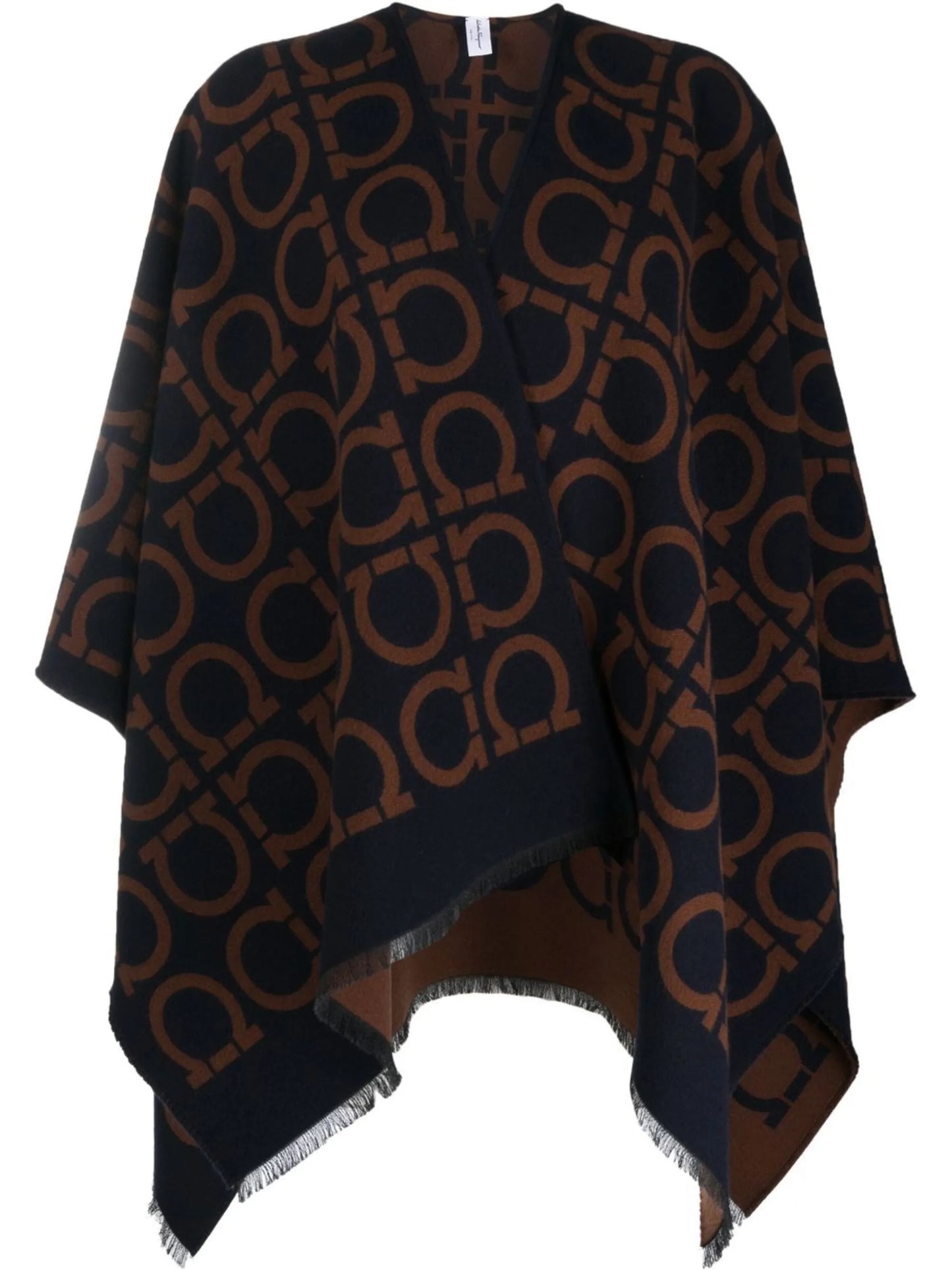 monogram-pattern fringed cape