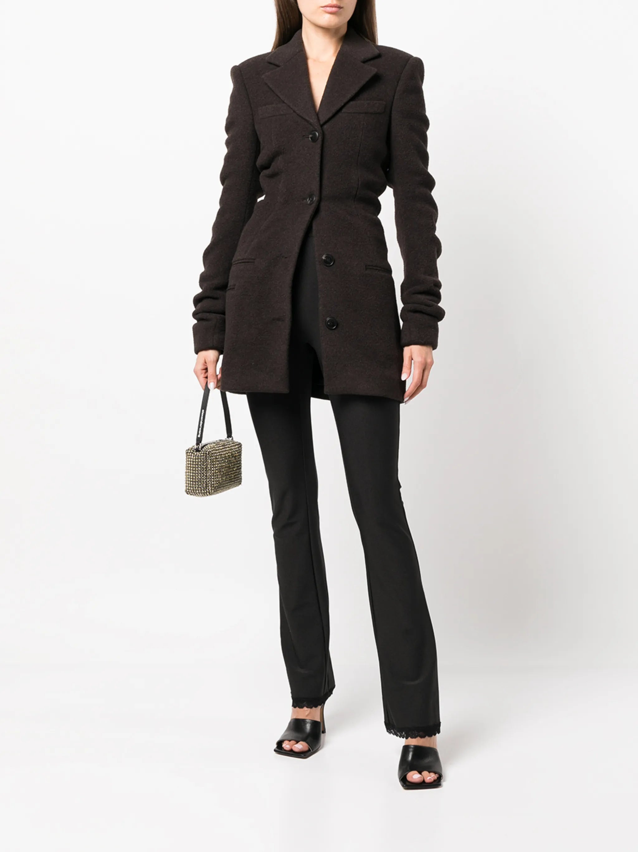 ruched sleeve wool-blend jacket