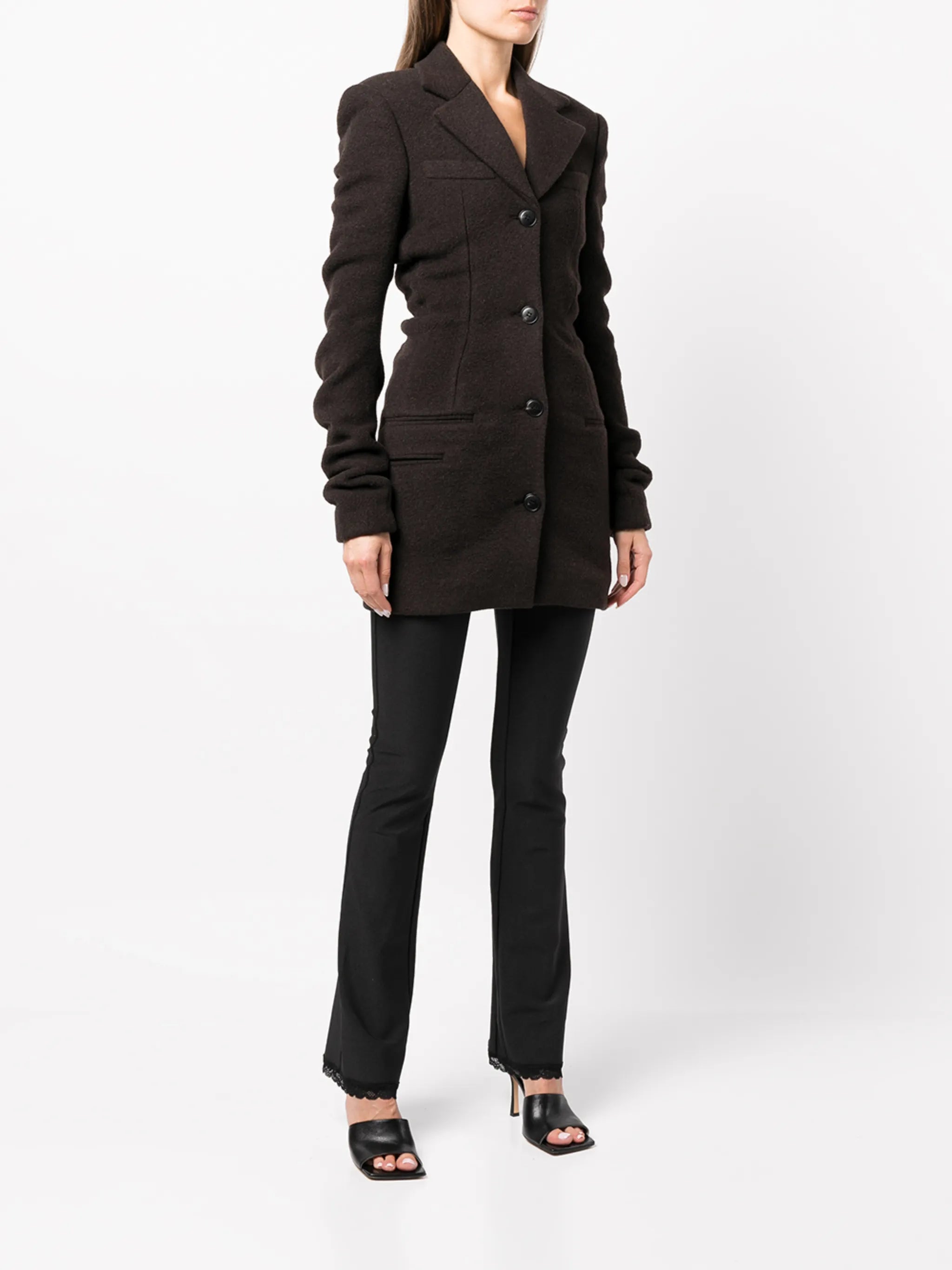 ruched sleeve wool-blend jacket
