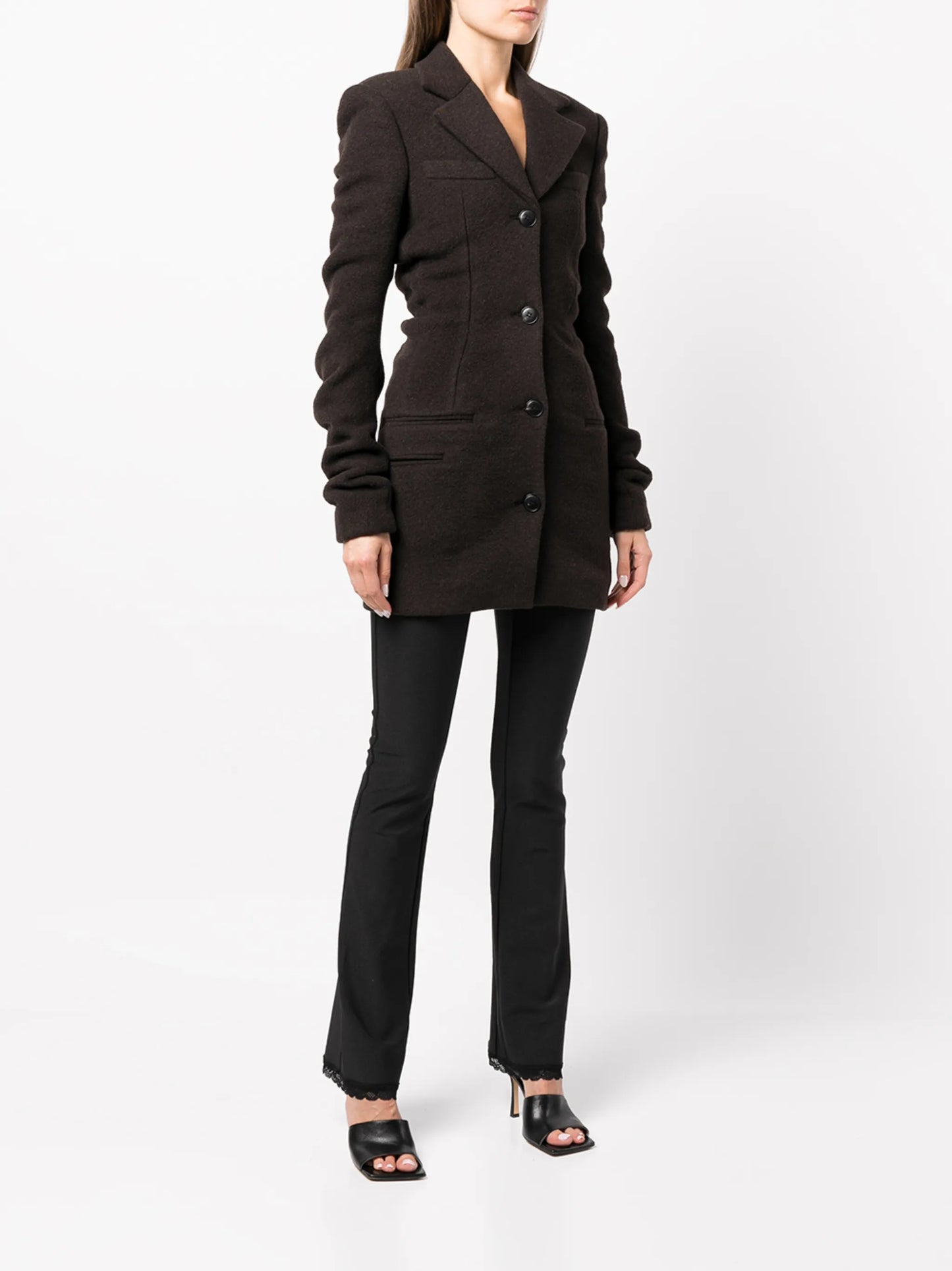 ruched sleeve wool-blend jacket