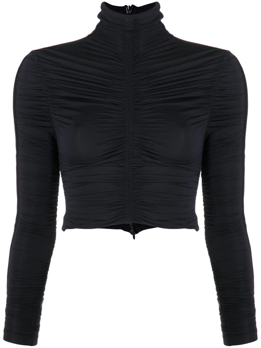 cropped ruched roll-neck top