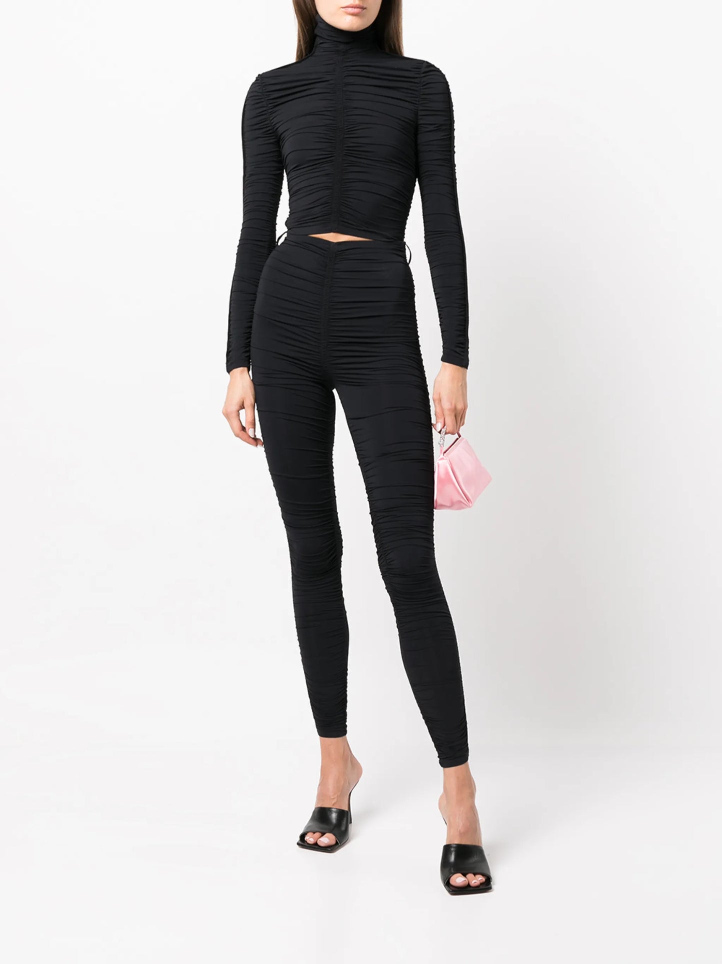 cropped ruched roll-neck top