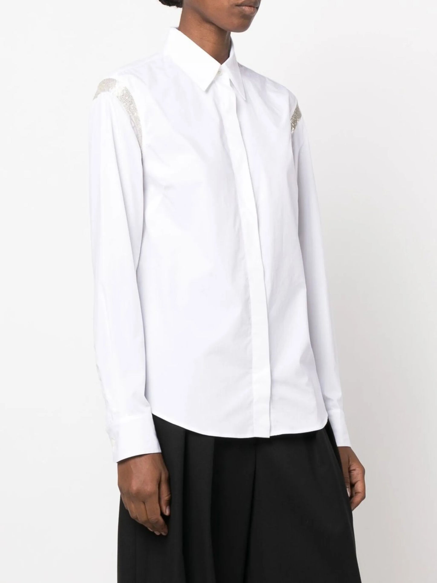 embellished cotton long-sleeve shirt