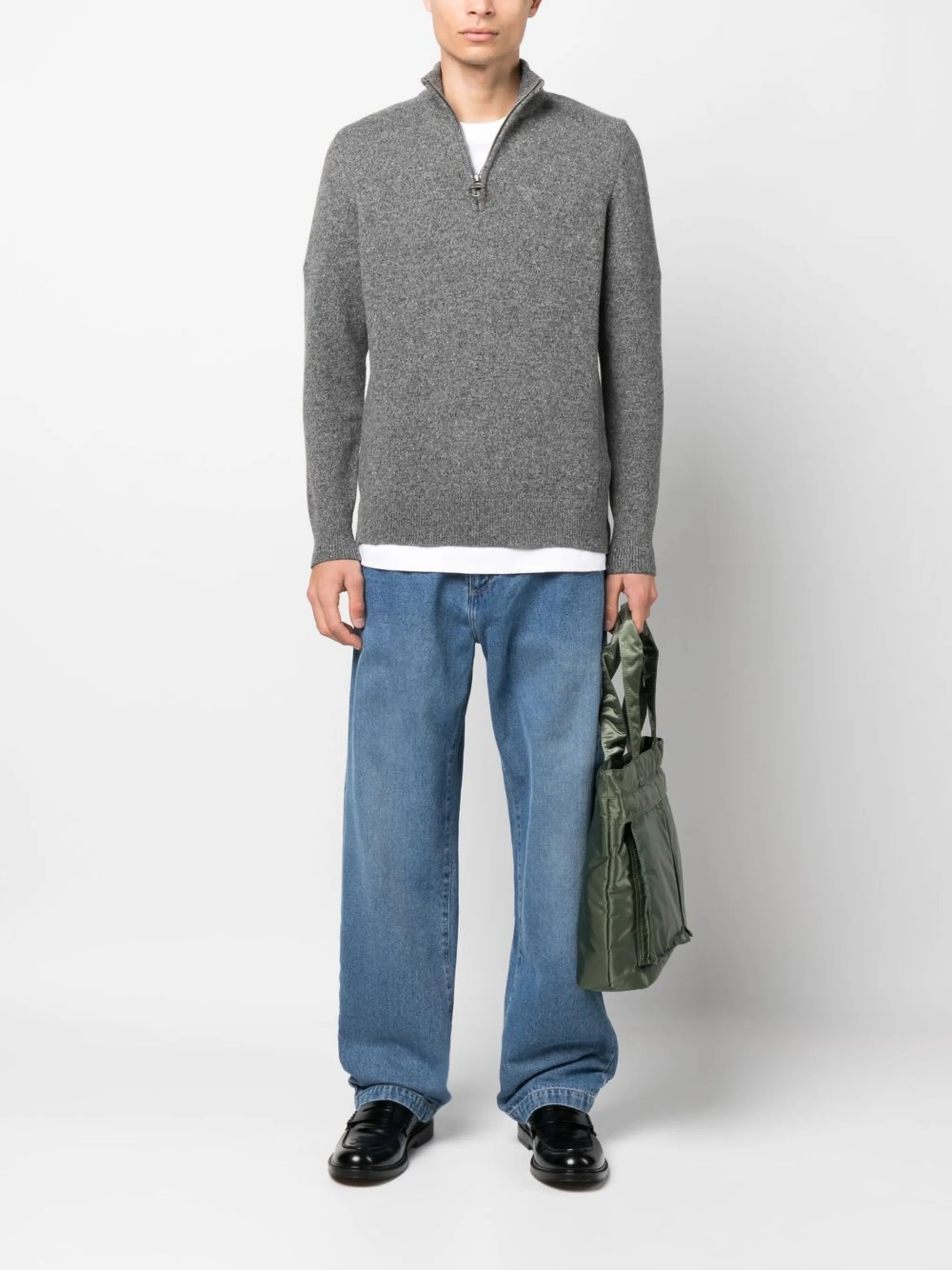 melange-effect half-zip sweater