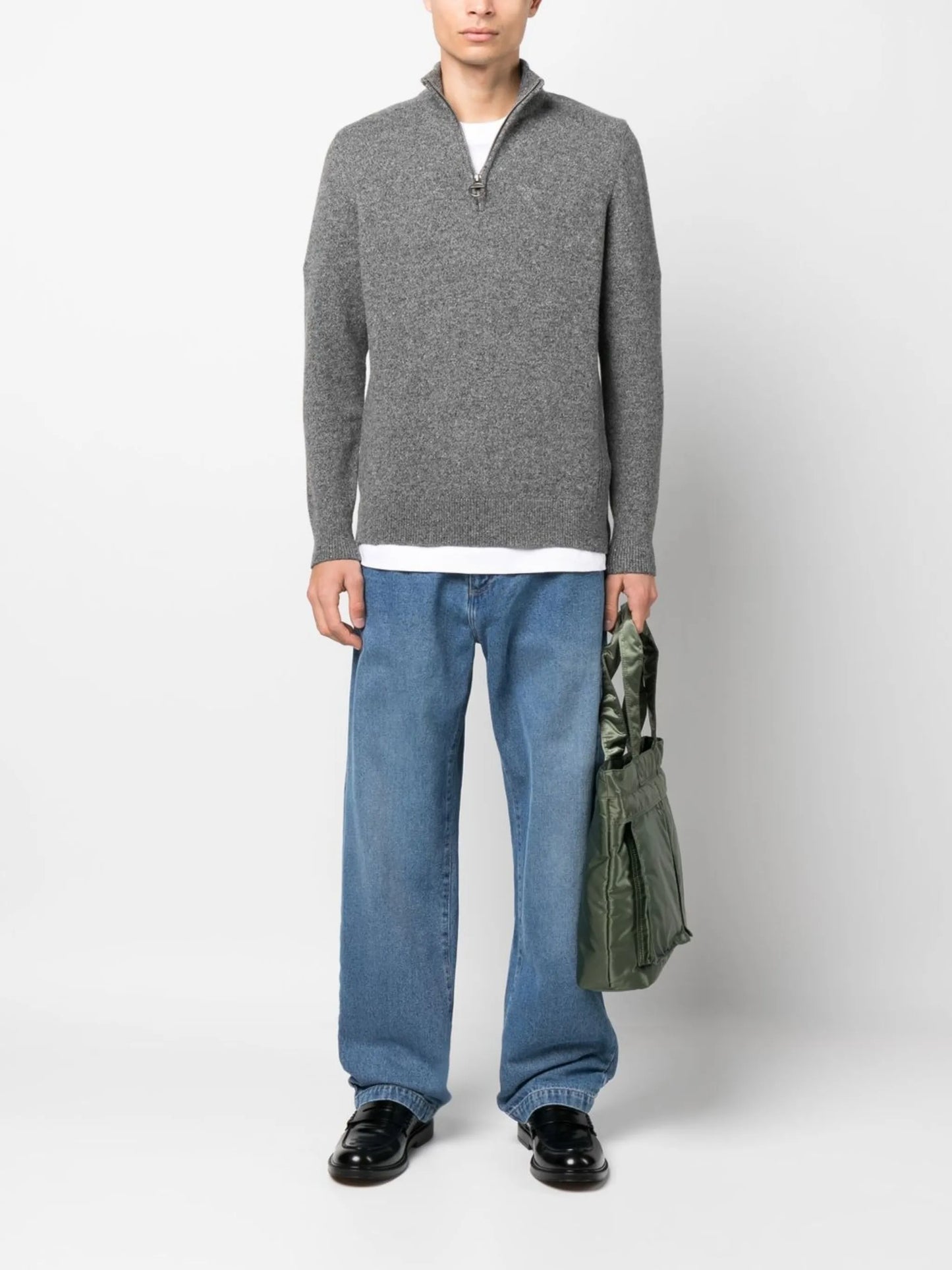 melange-effect half-zip sweater