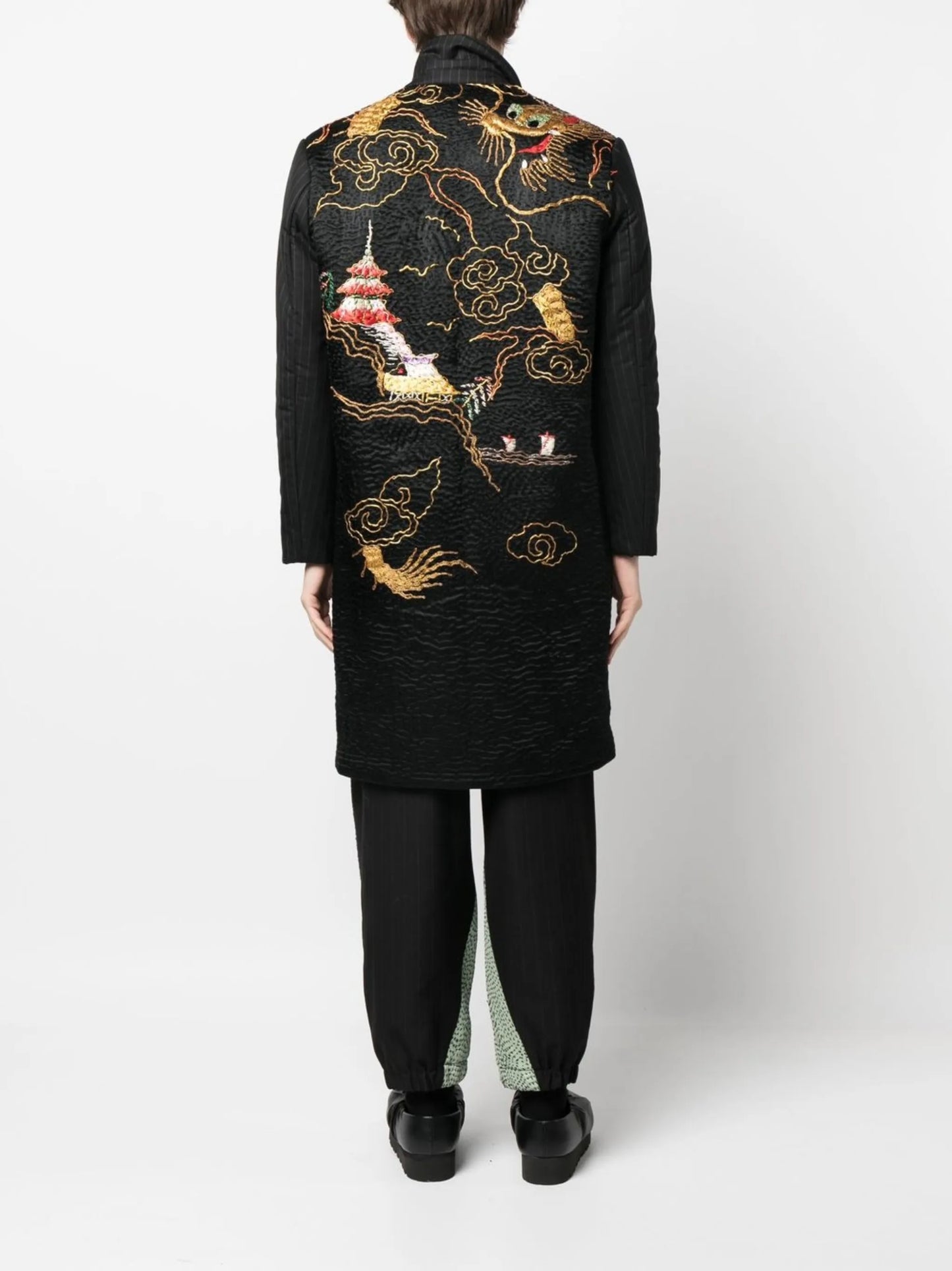 embroidered-detail single-breasted coat