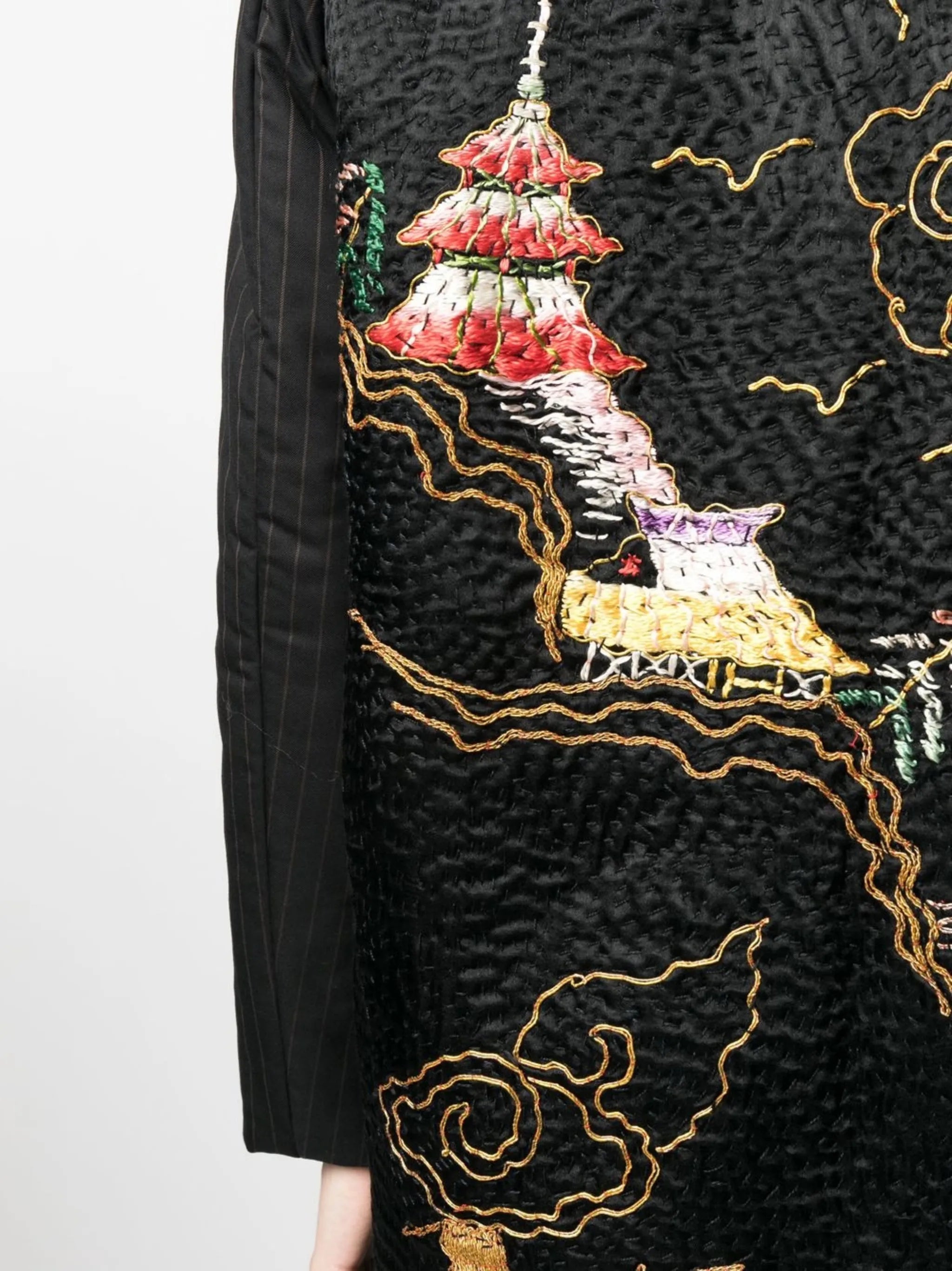 embroidered-detail single-breasted coat