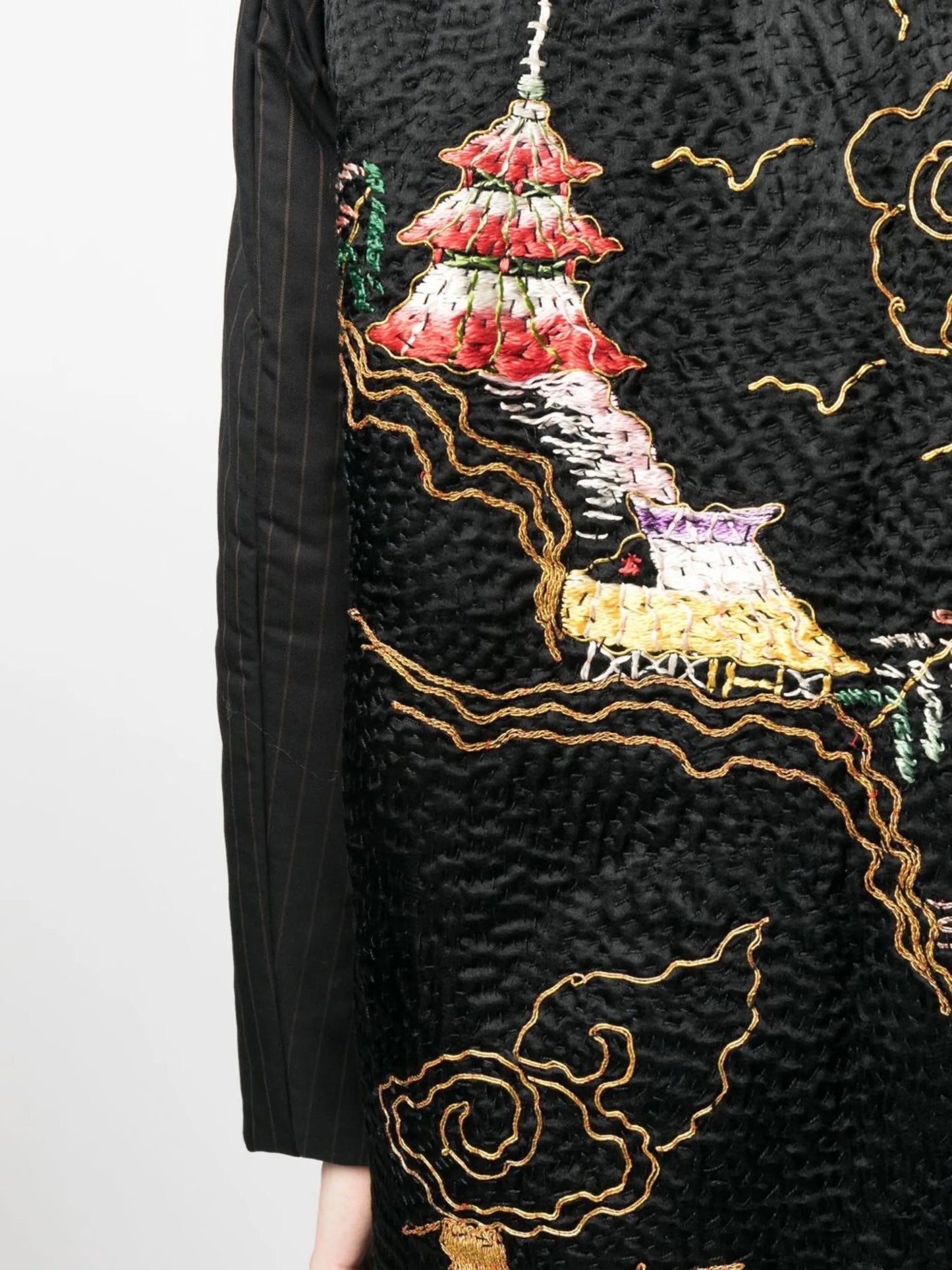 embroidered-detail single-breasted coat