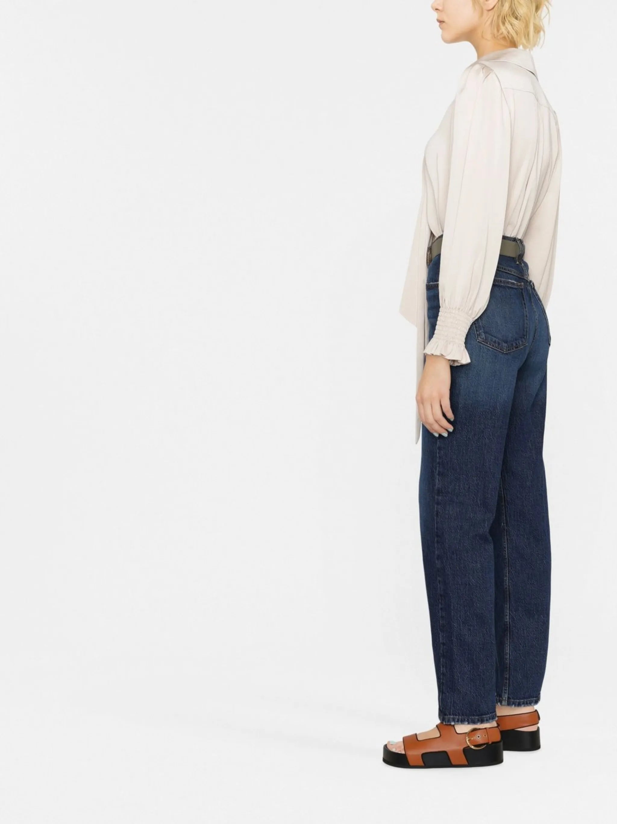 high-waisted straight-leg jeans