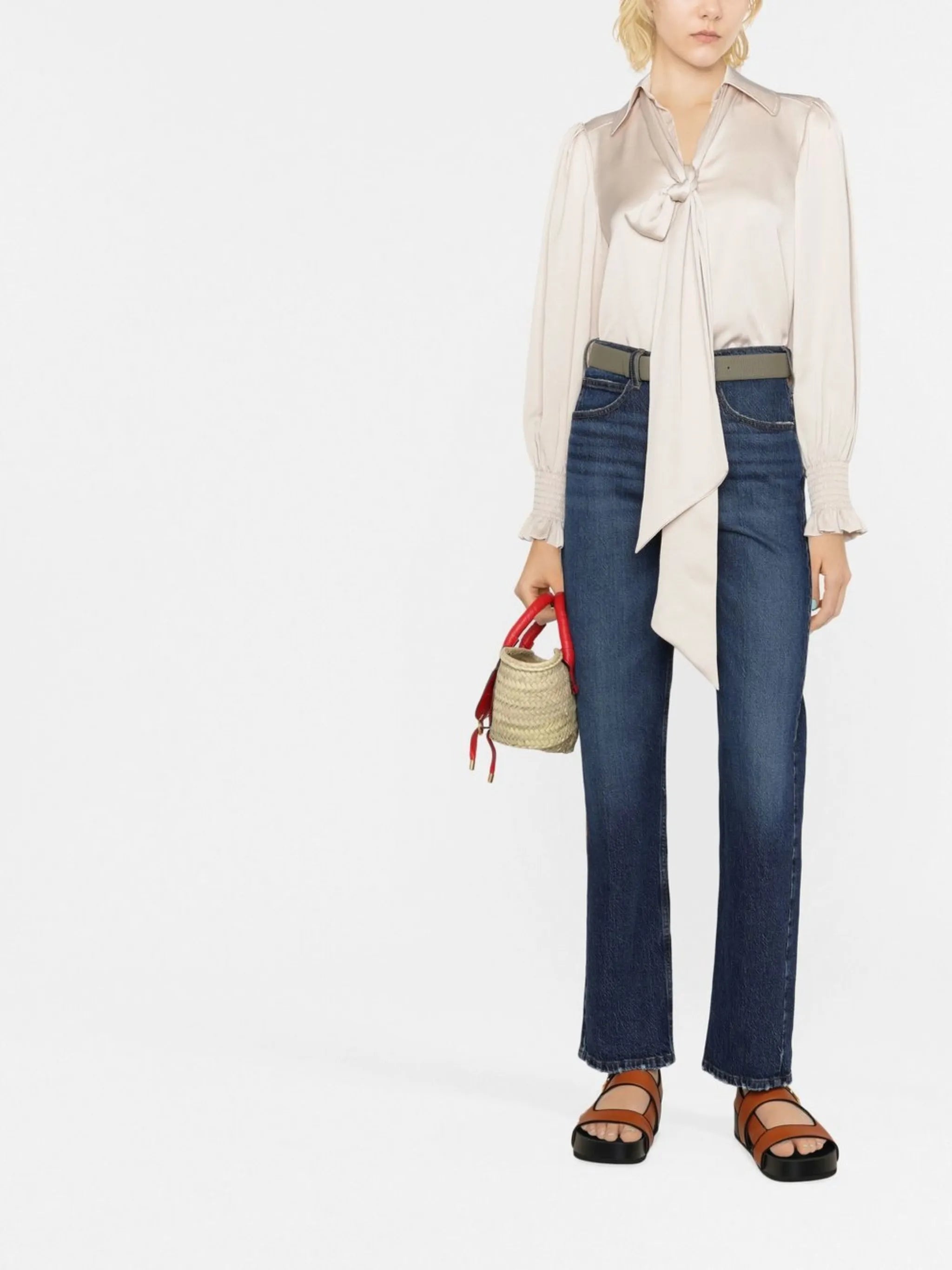 high-waisted straight-leg jeans