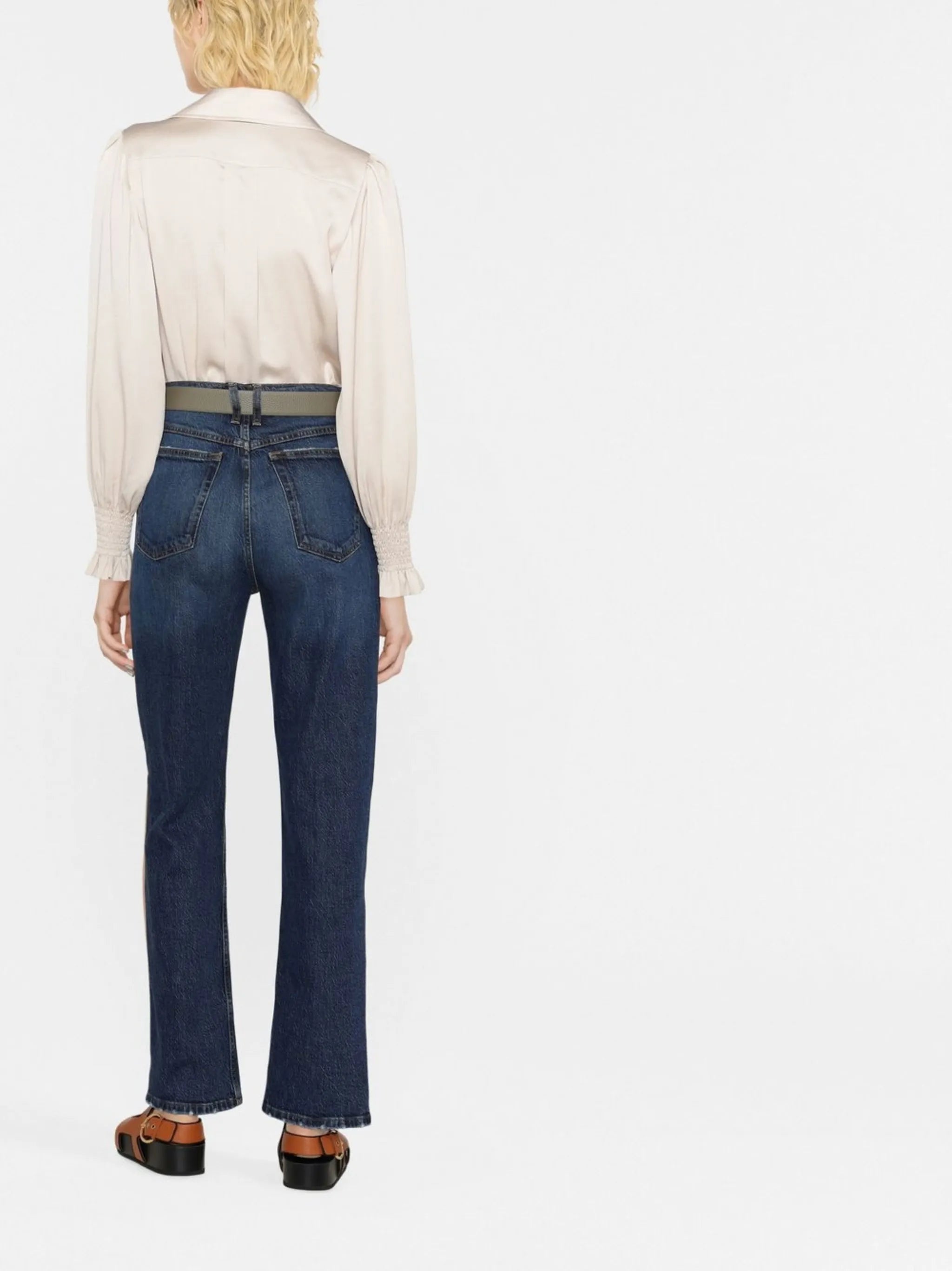 high-waisted straight-leg jeans