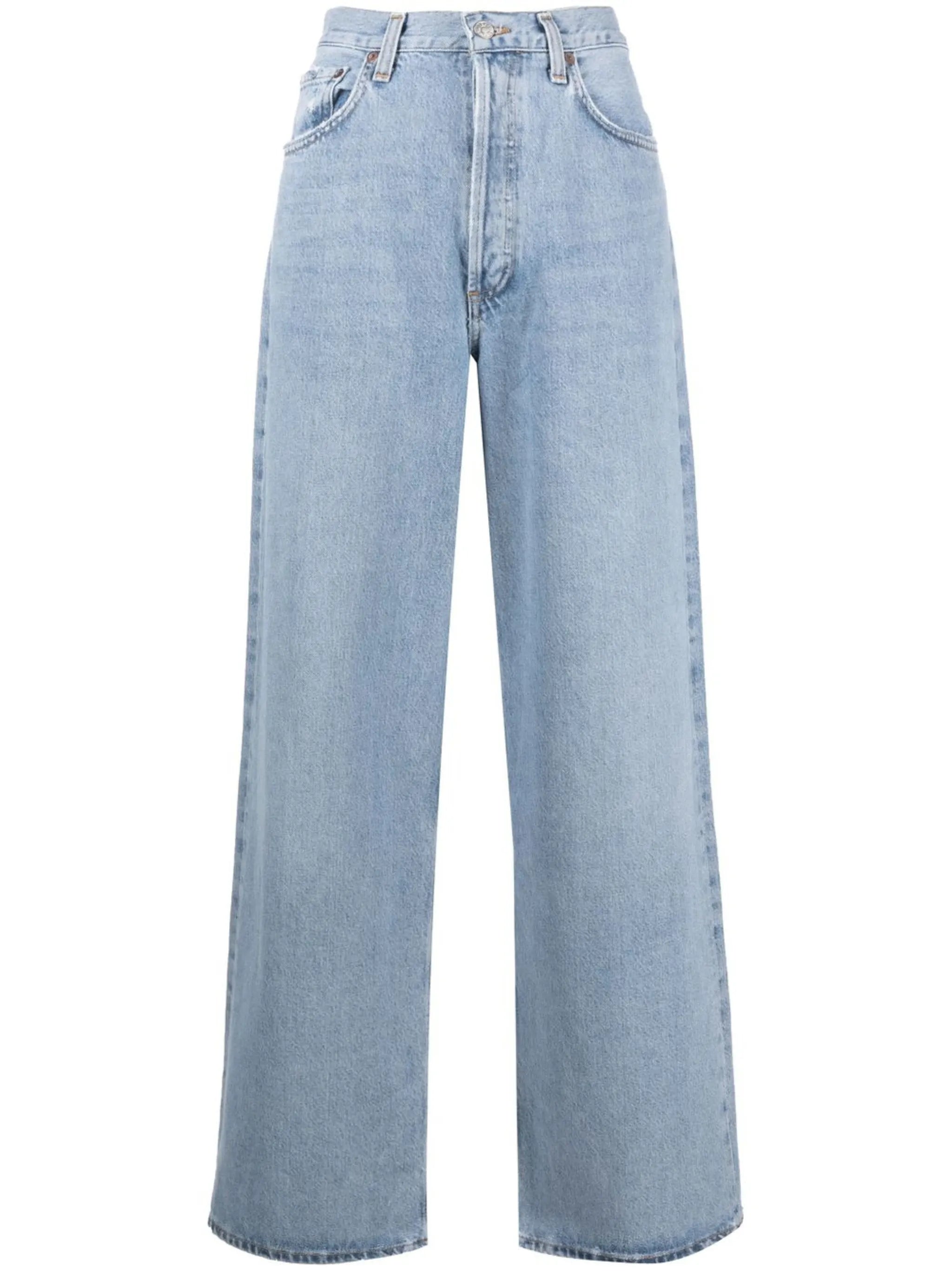 wide-leg stonewashed jeans