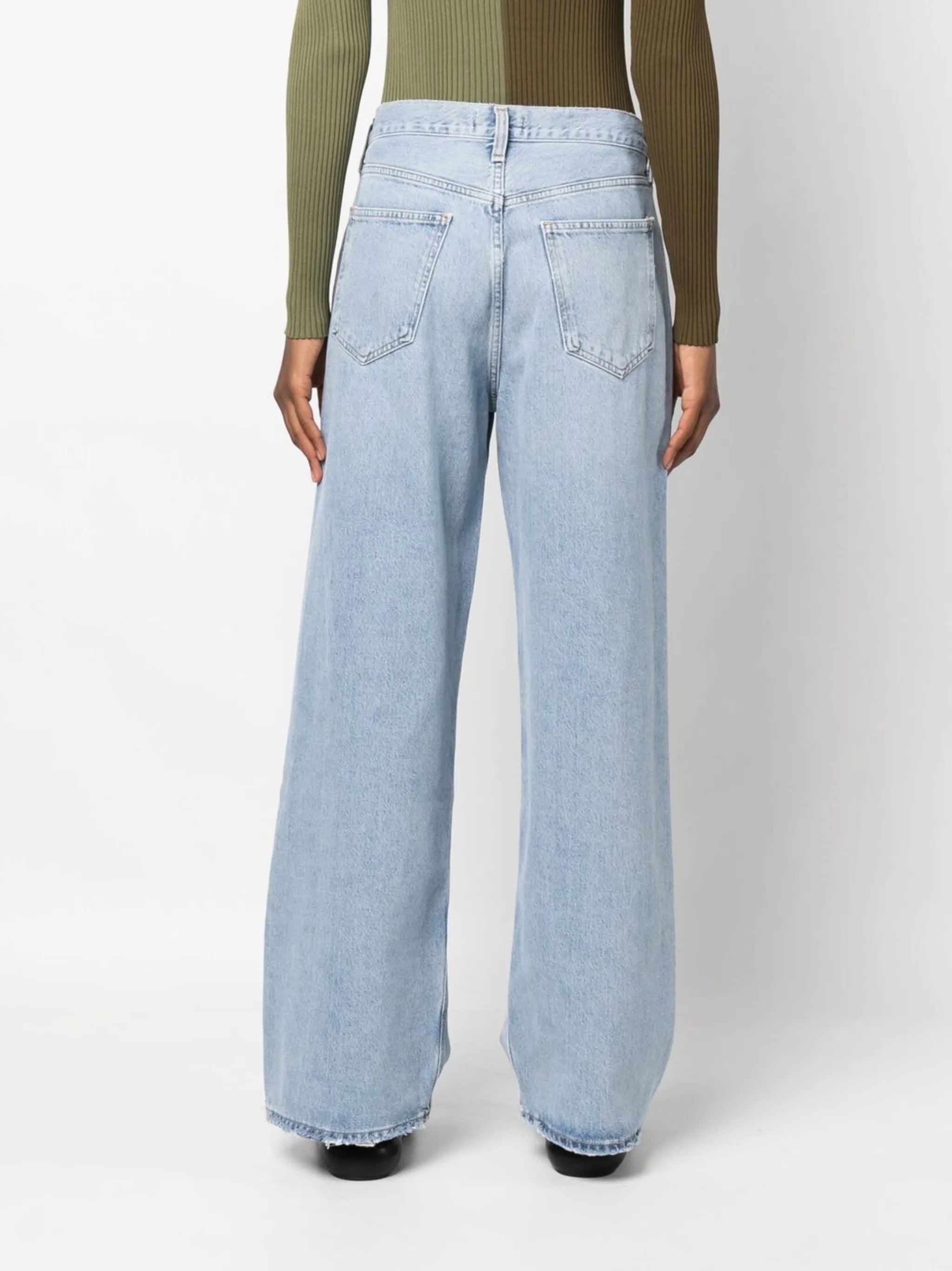 wide-leg stonewashed jeans