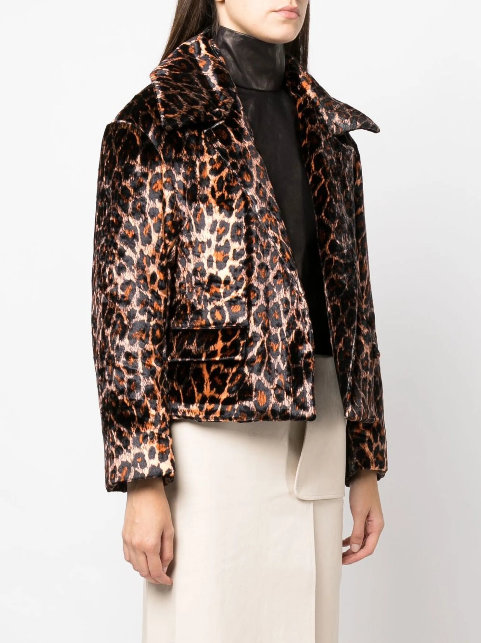 leopard-pattern velvet jacket