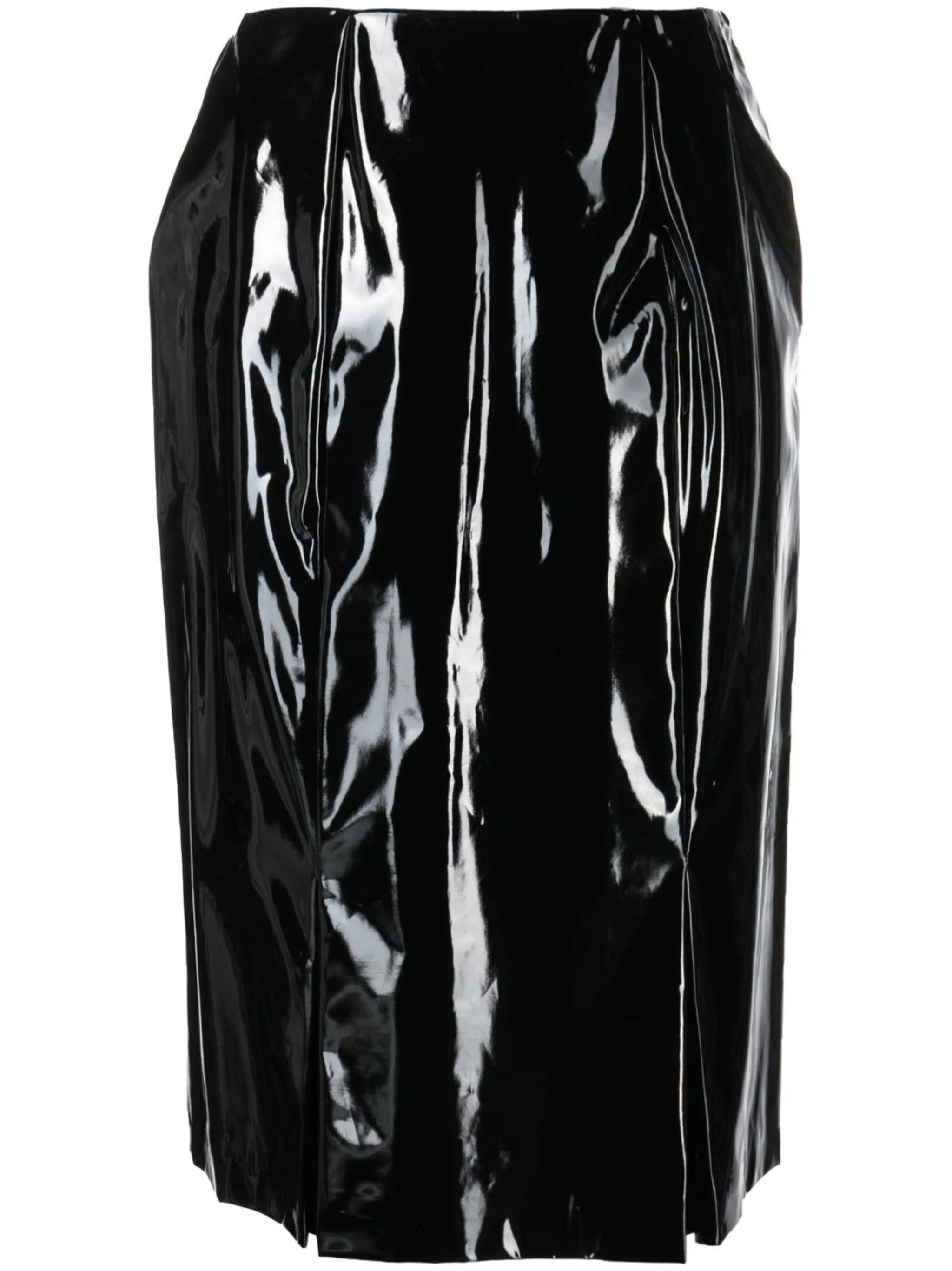 high-shine slit-detail knee-length skirt