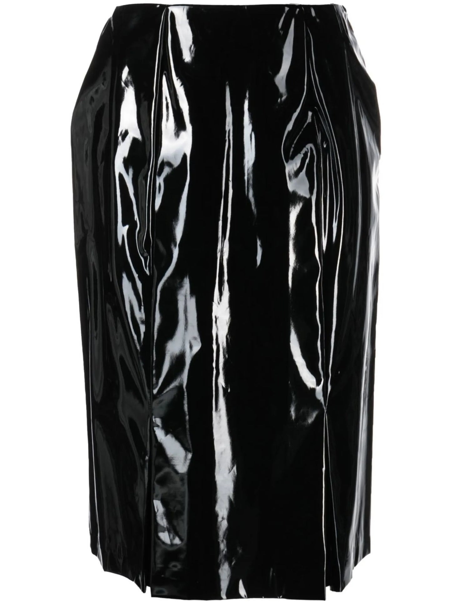 high-shine slit-detail knee-length skirt