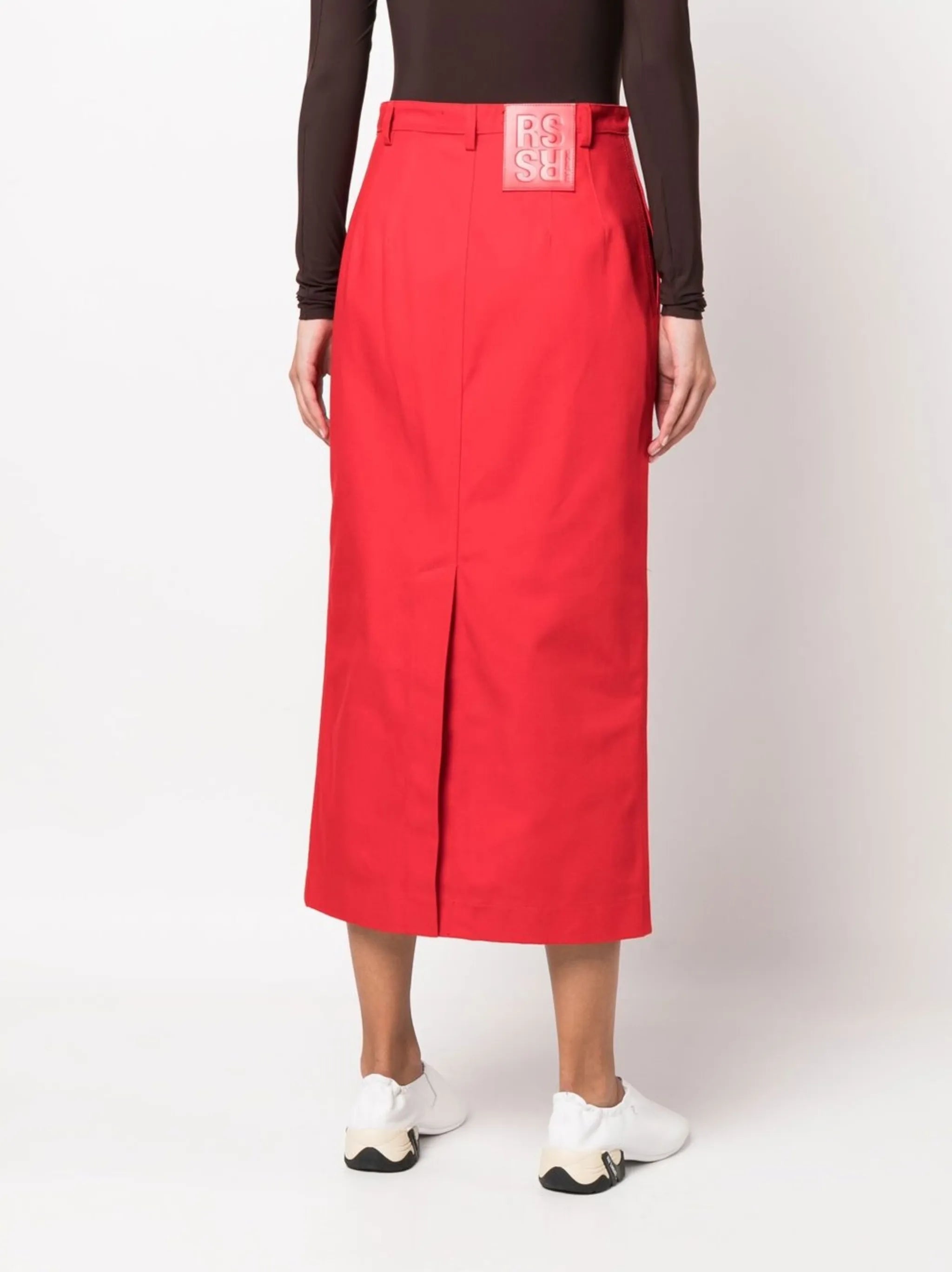 buttoned-up denim midi skirt