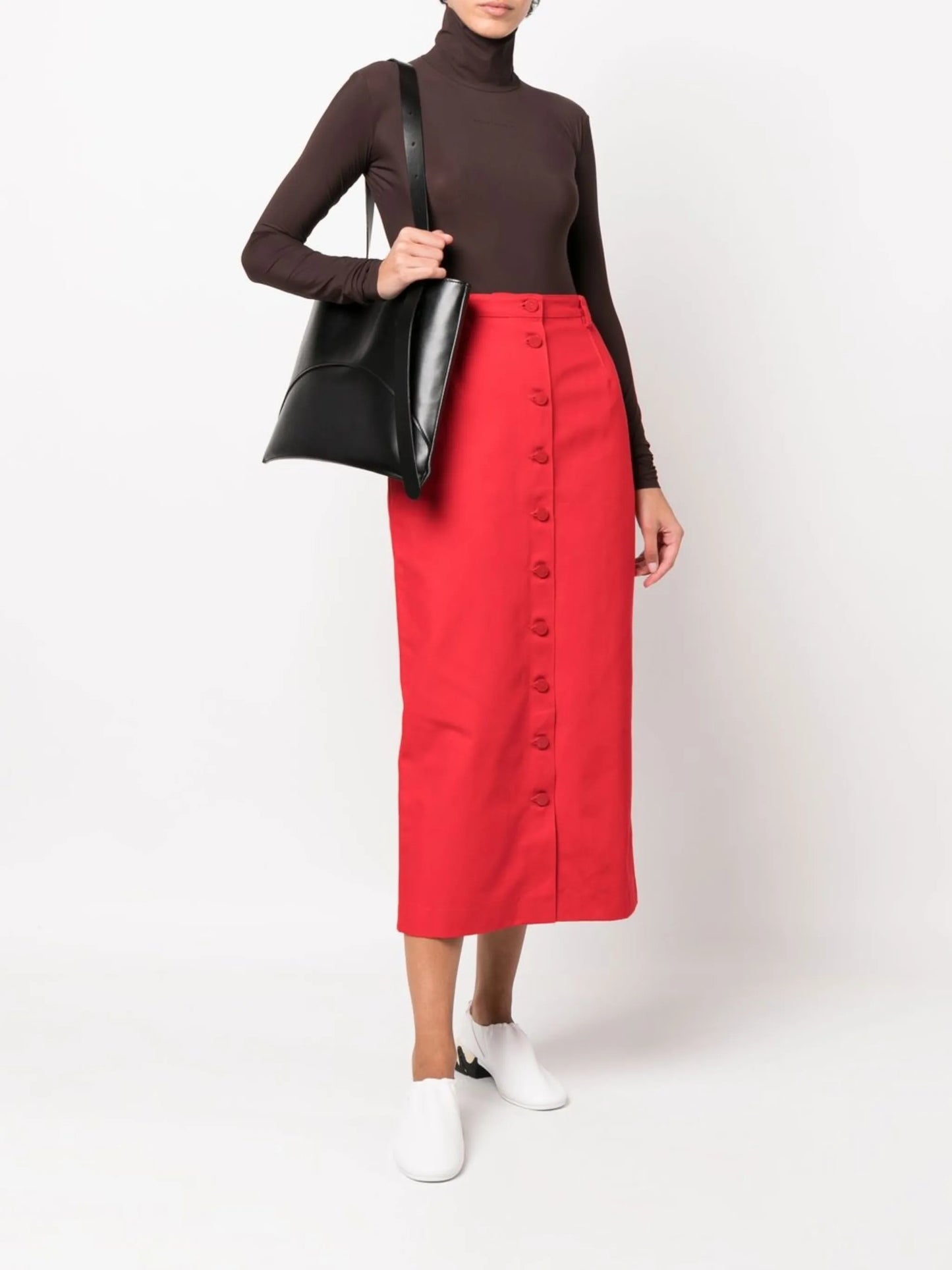 buttoned-up denim midi skirt