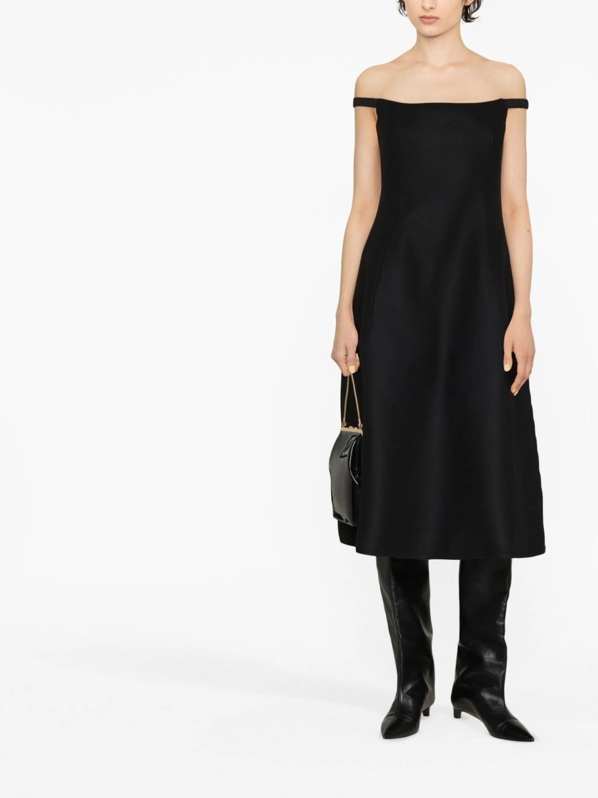 off-shoulder A-line midi dress