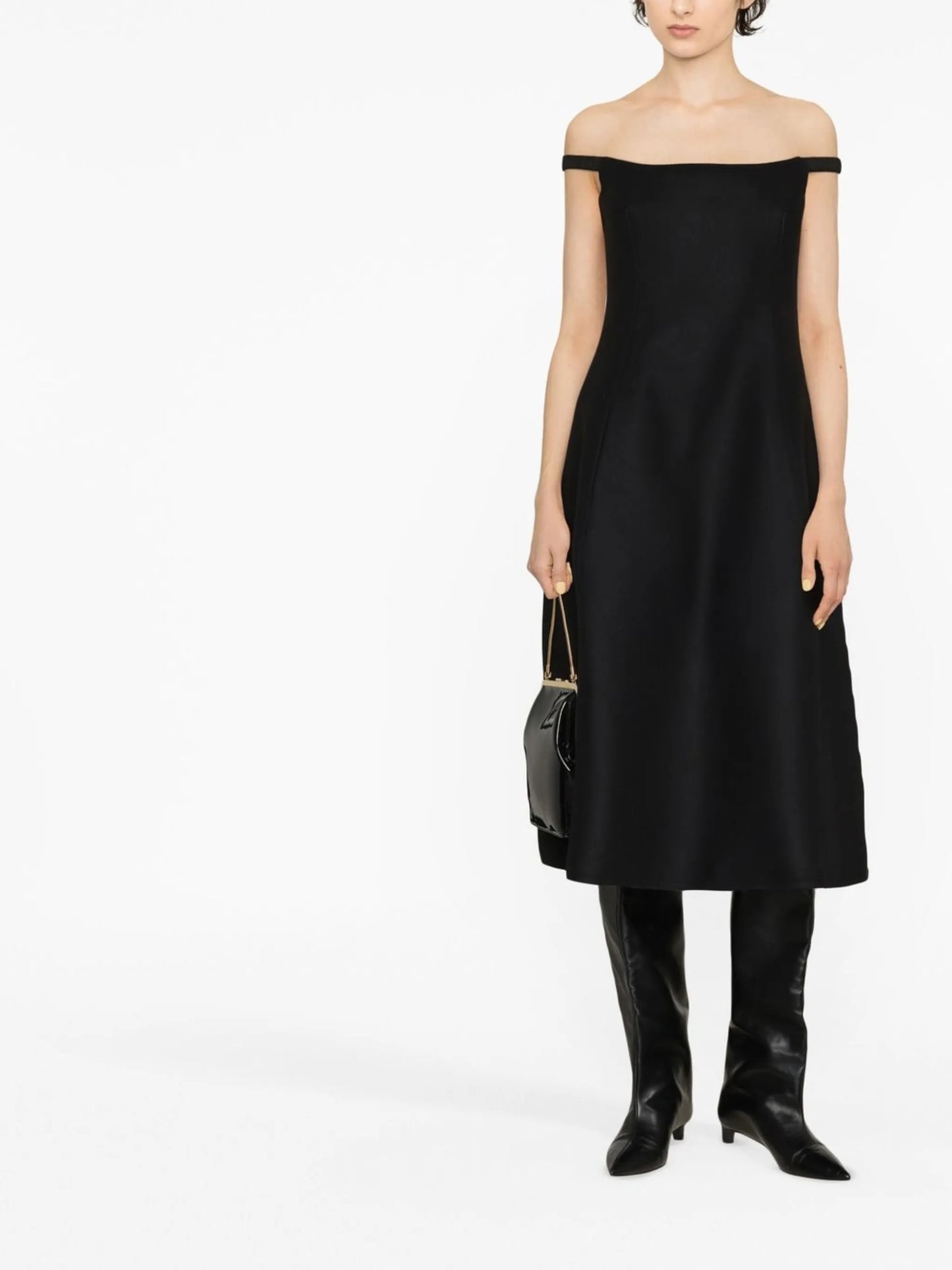 off-shoulder A-line midi dress