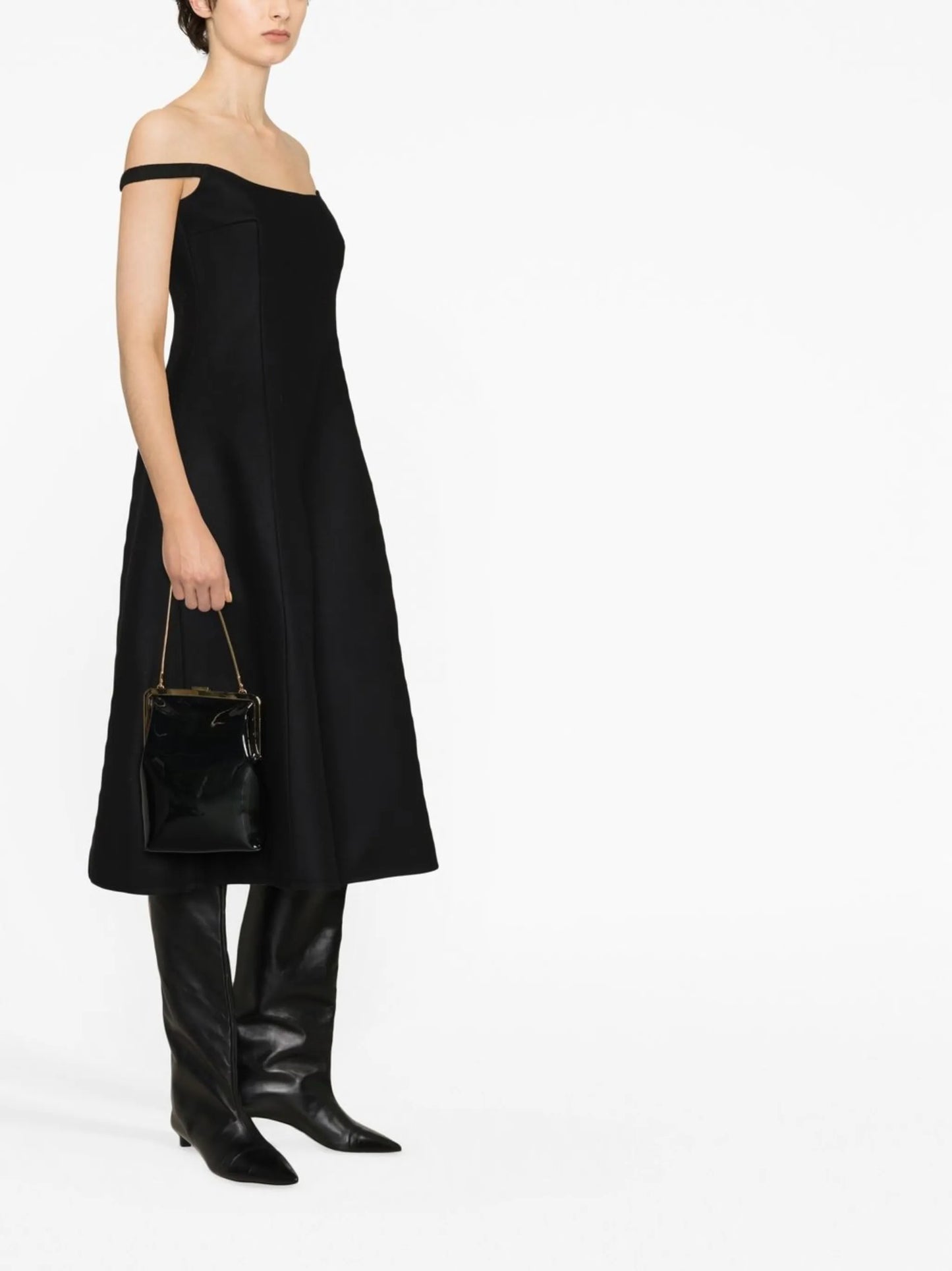 off-shoulder A-line midi dress