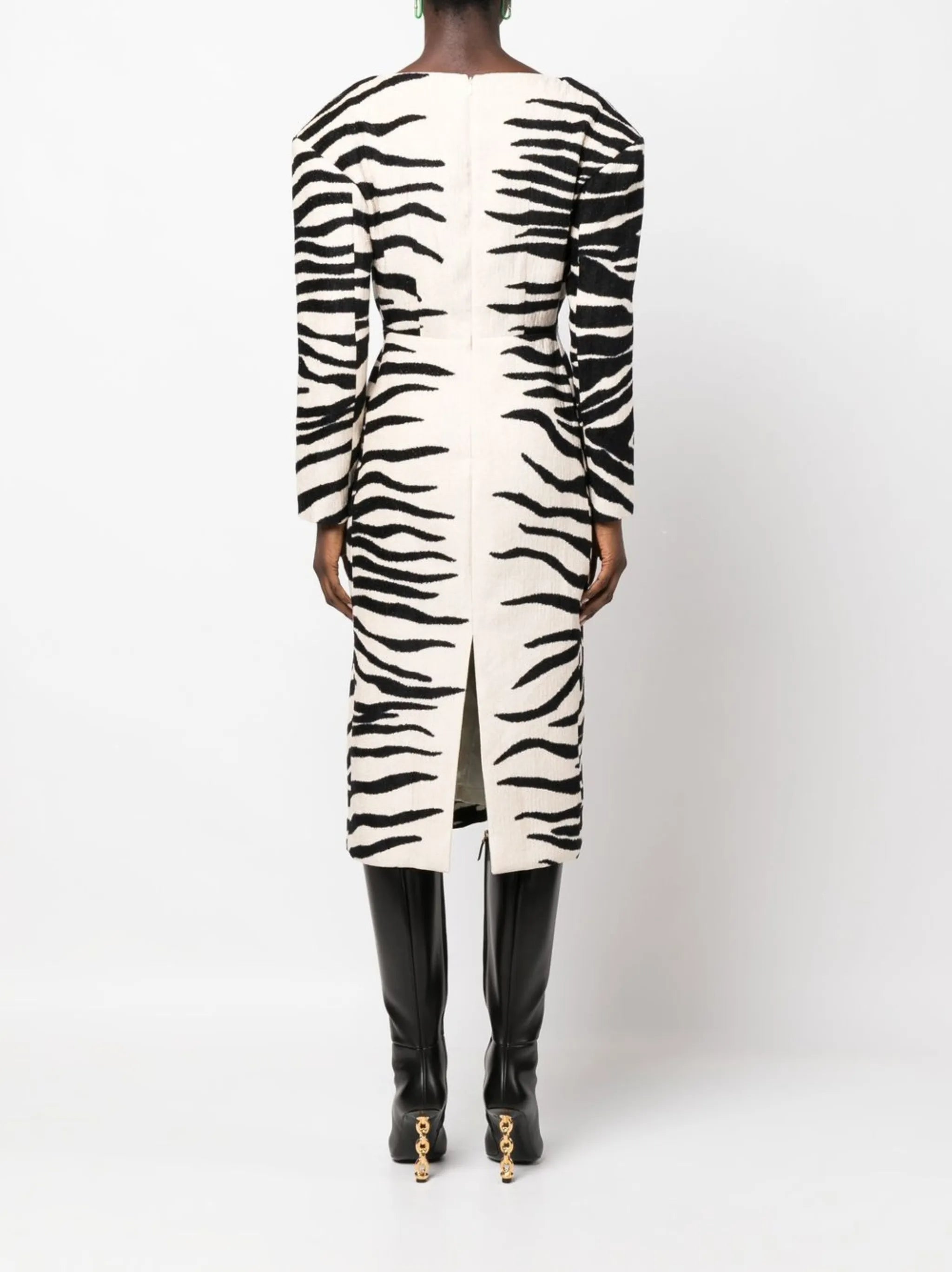 Debra zebra-jacquard midi dress