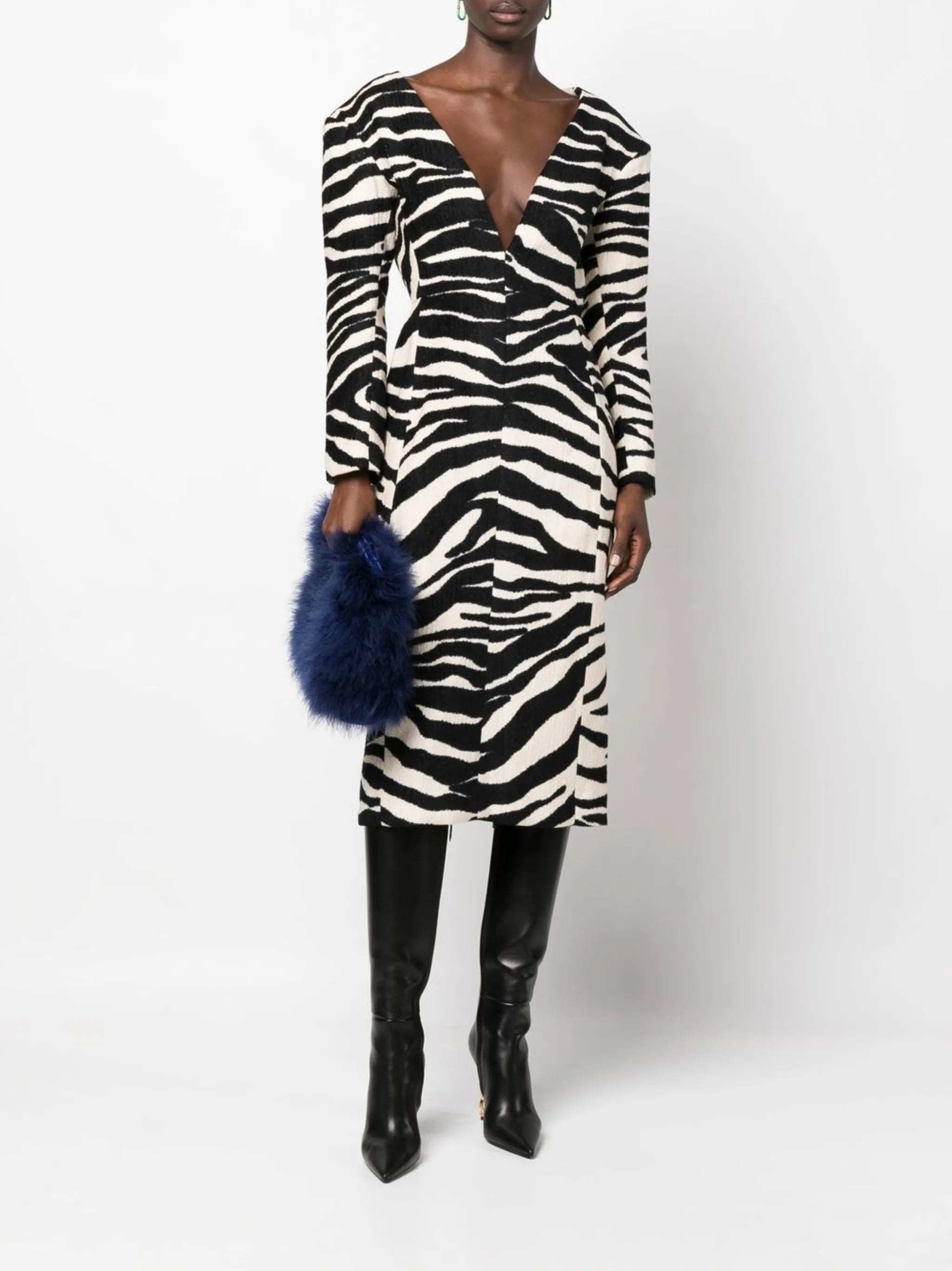 Debra zebra-jacquard midi dress