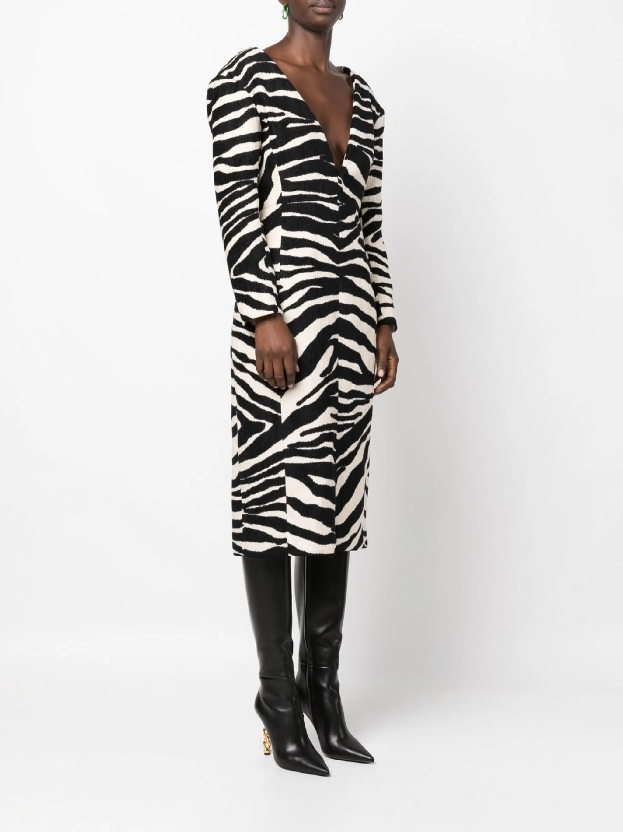 Debra zebra-jacquard midi dress
