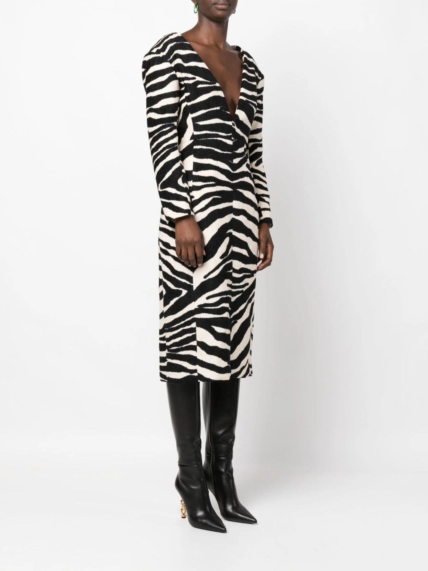 Debra zebra-jacquard midi dress