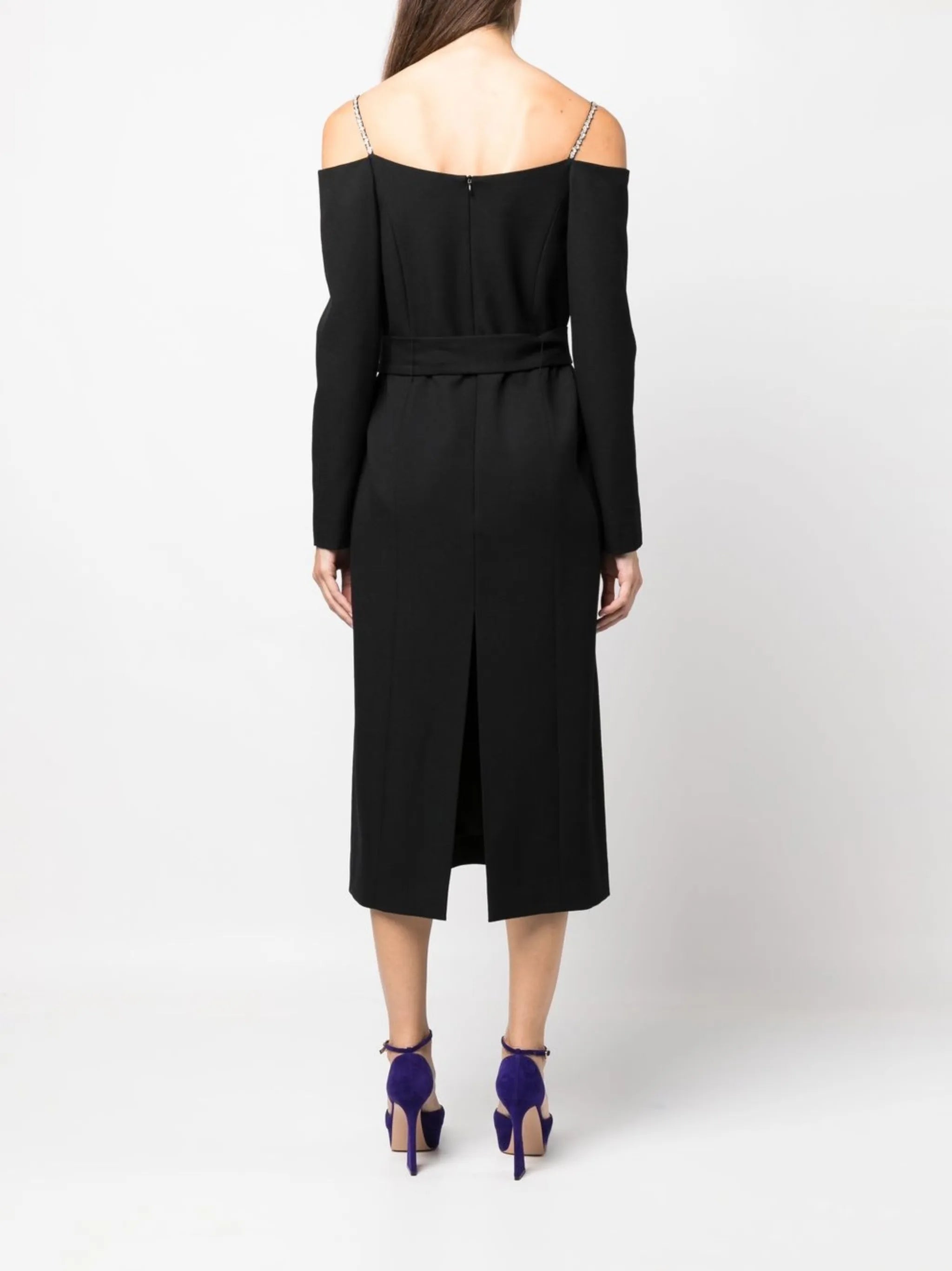 sequin strap belted dress
