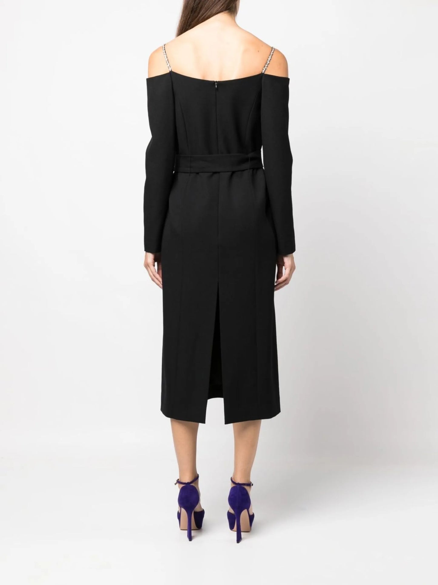 sequin strap belted dress