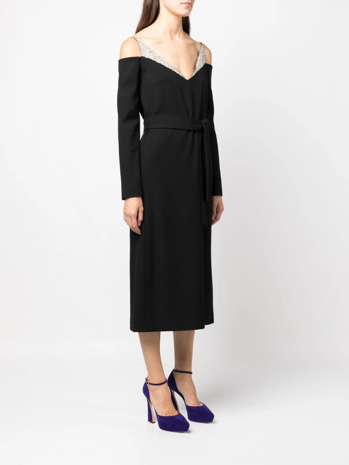 sequin strap belted dress