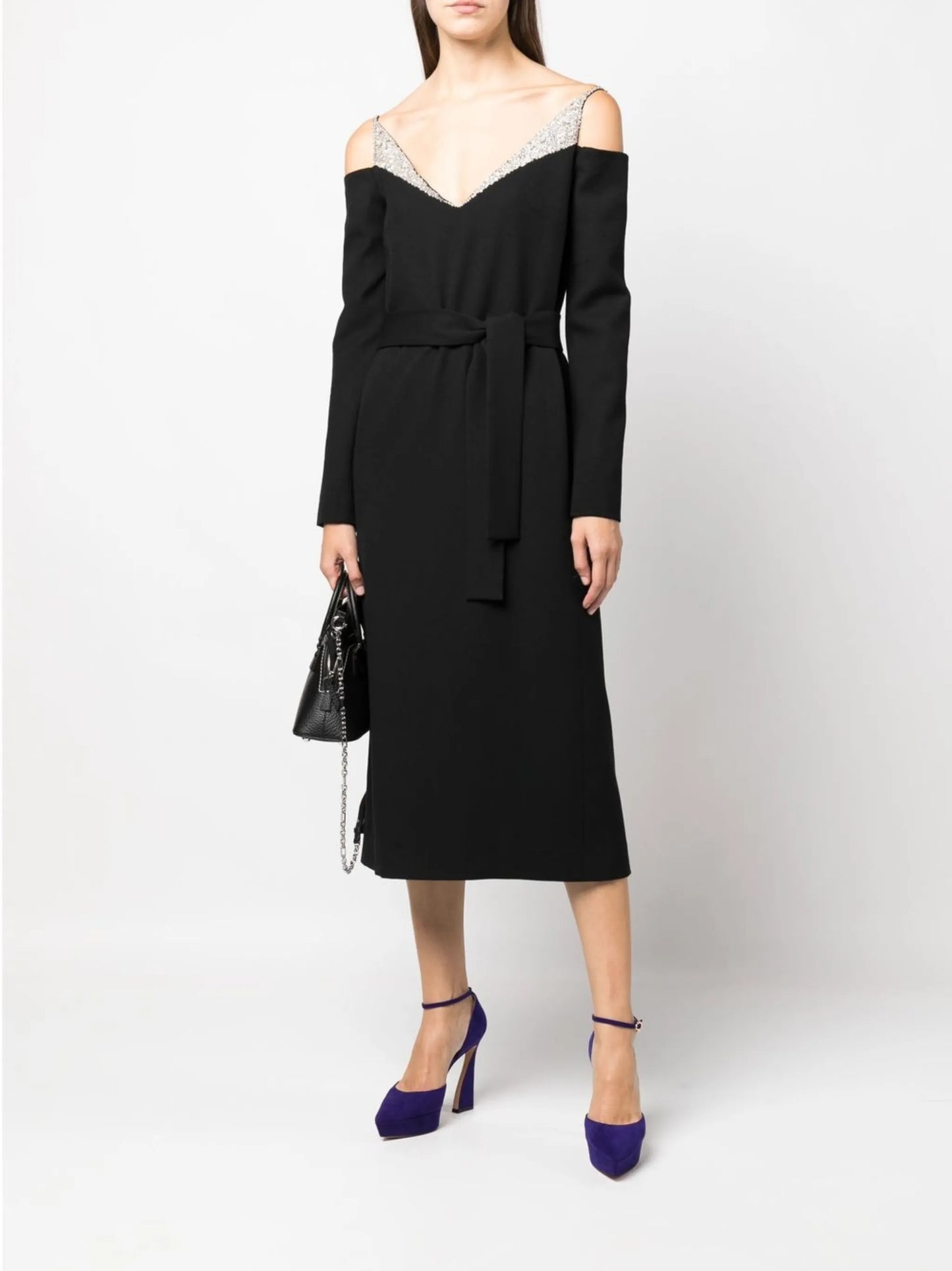 sequin strap belted dress