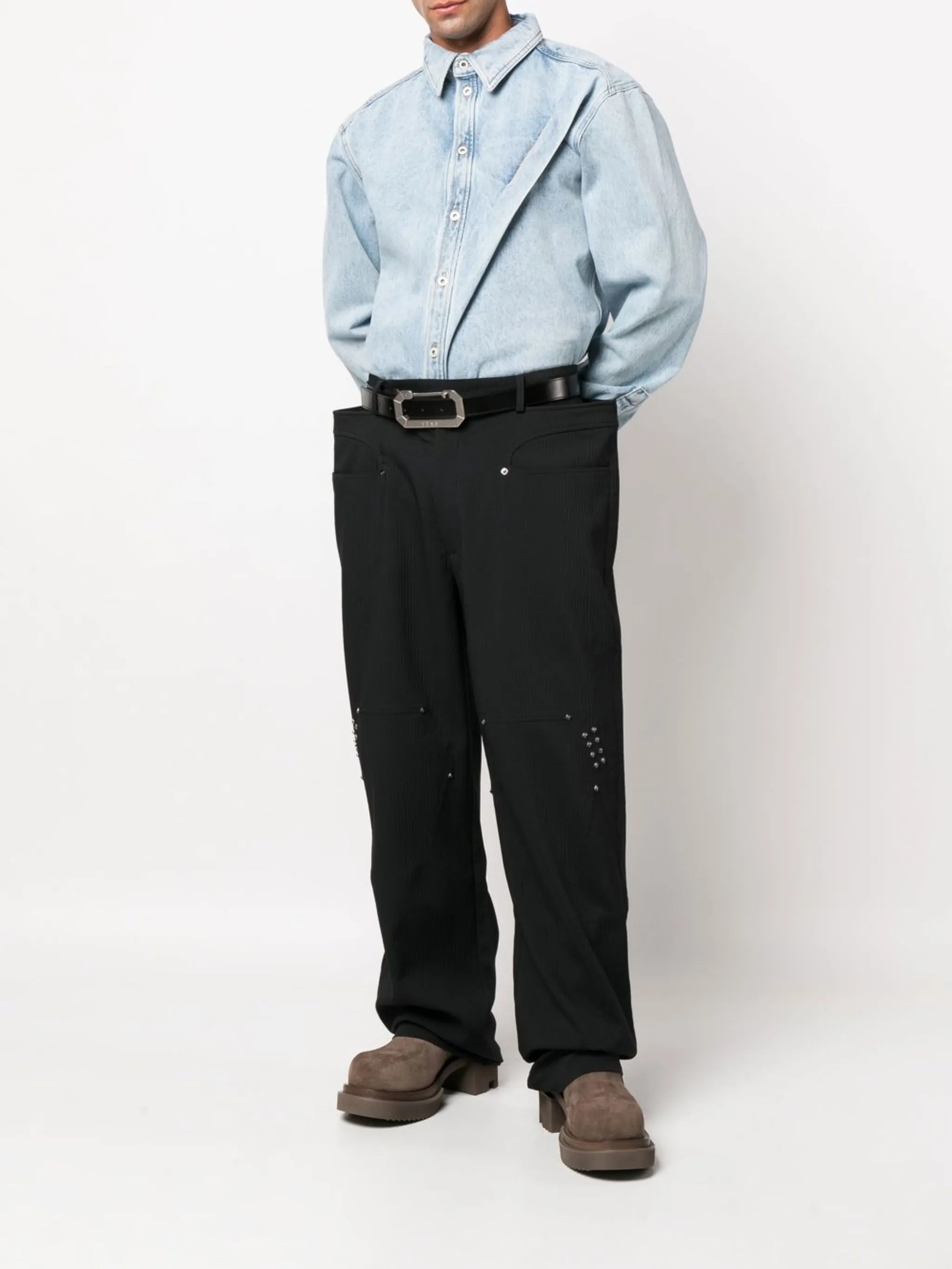 logo-embroidered oversized denim shirt