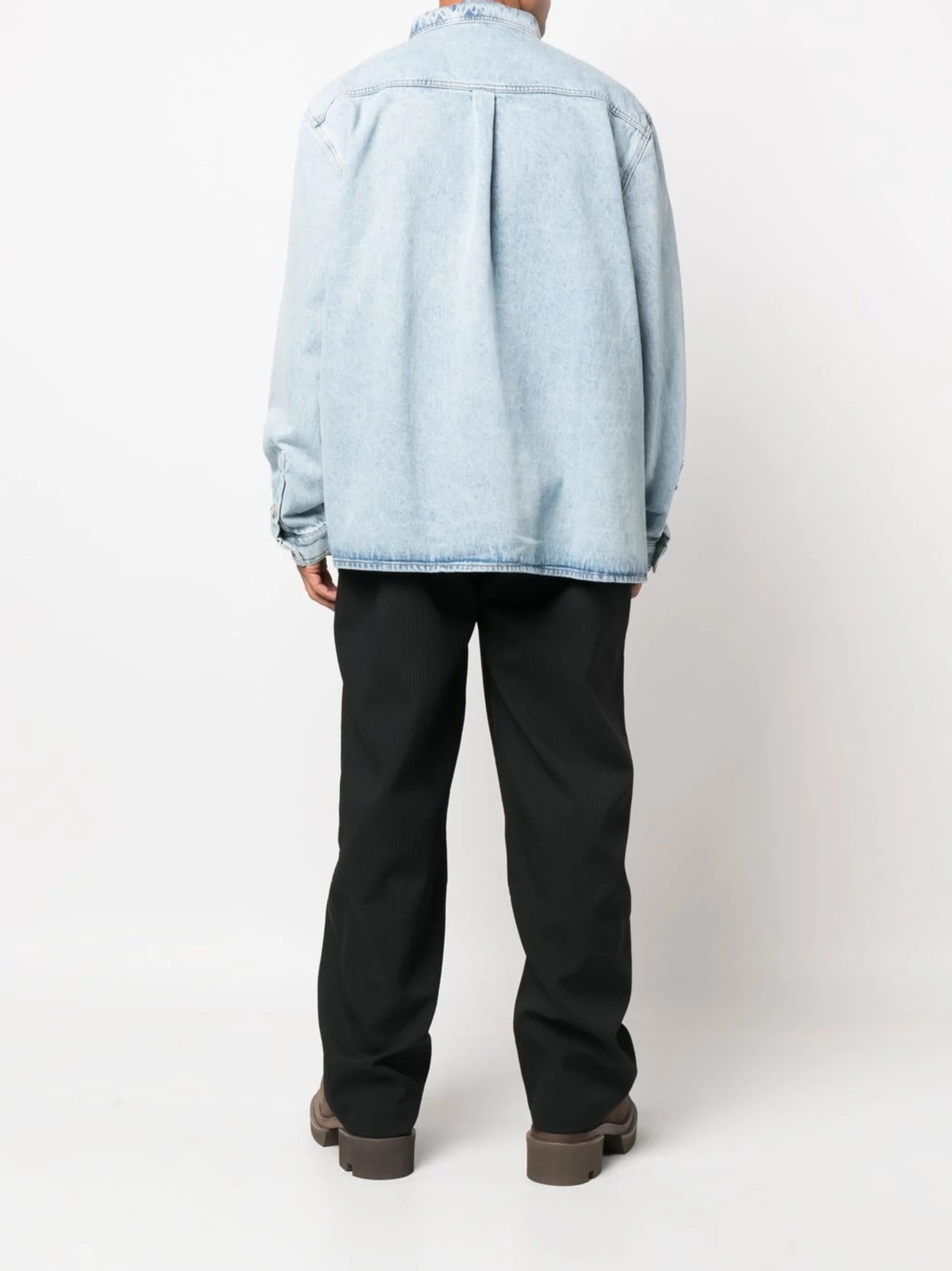 logo-embroidered oversized denim shirt